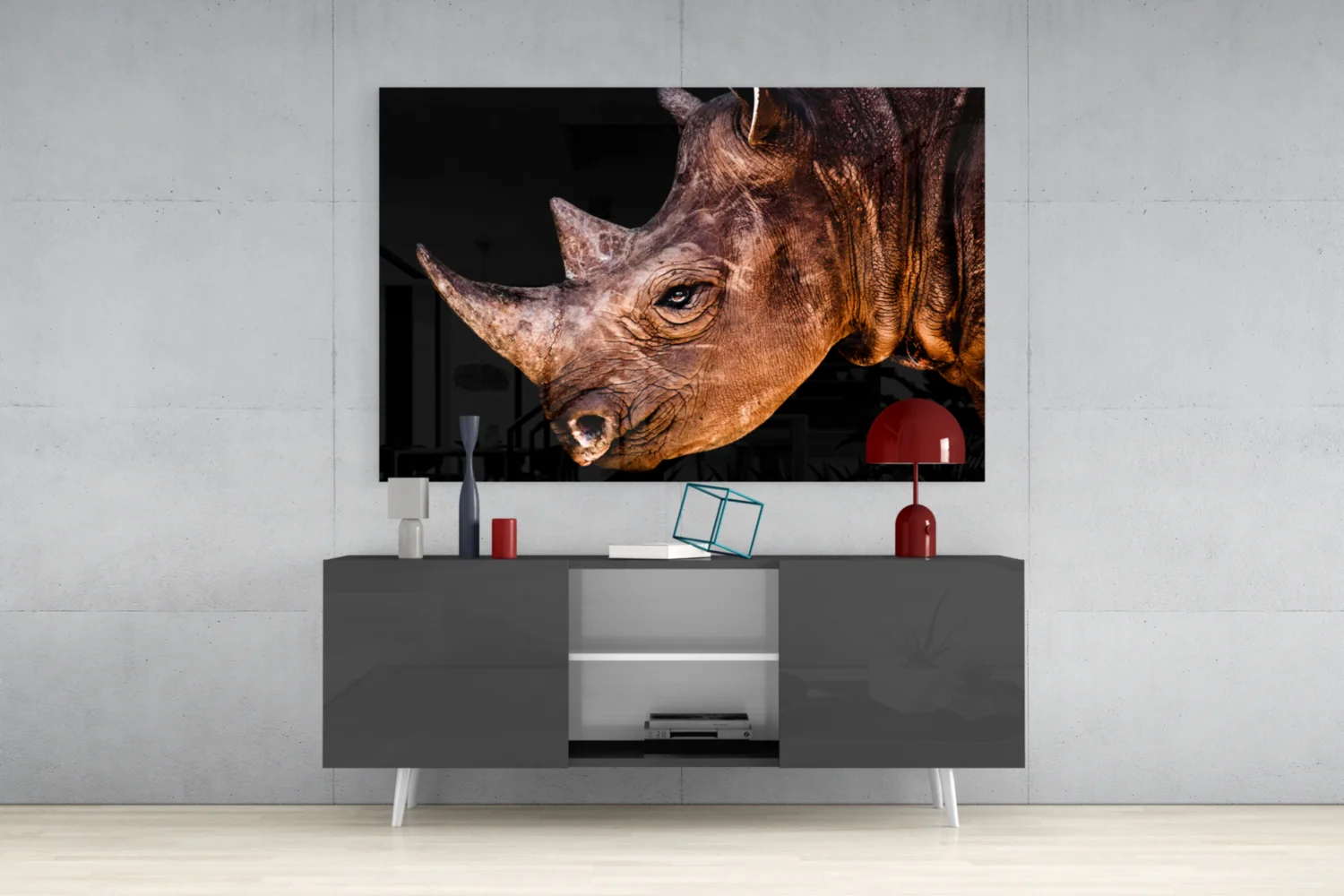 Warm Lit Rhino Close Up Glass Wall Art - Image 8