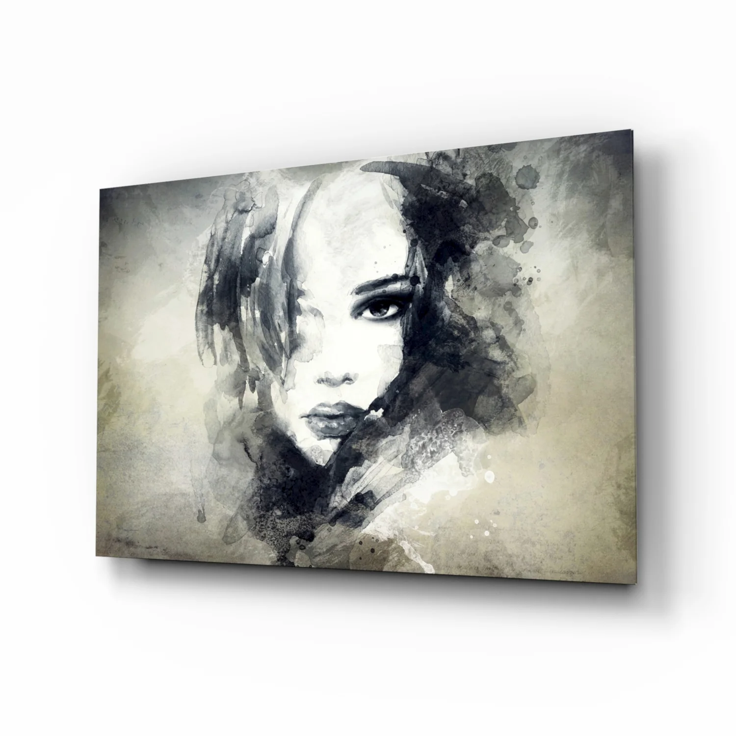 Watercolor Ink Woman Face Glass Wall Art - Image 2