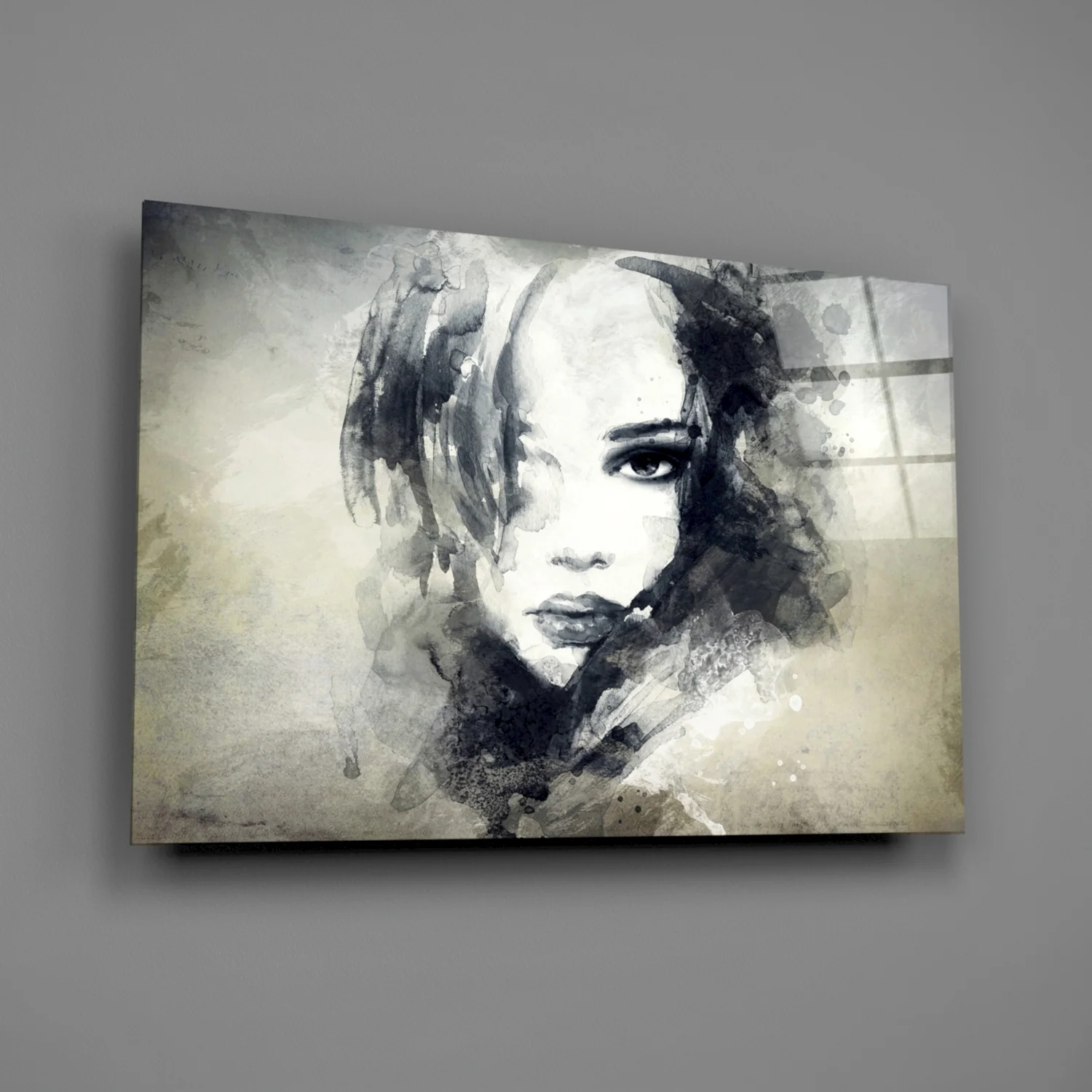 Watercolor Ink Woman Face Glass Wall Art - Image 3