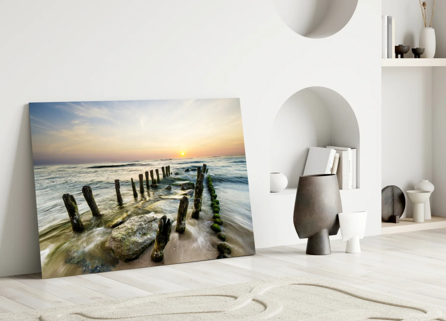 Weathered Groyne Posts Seascape Glass Wall Art - Image 3