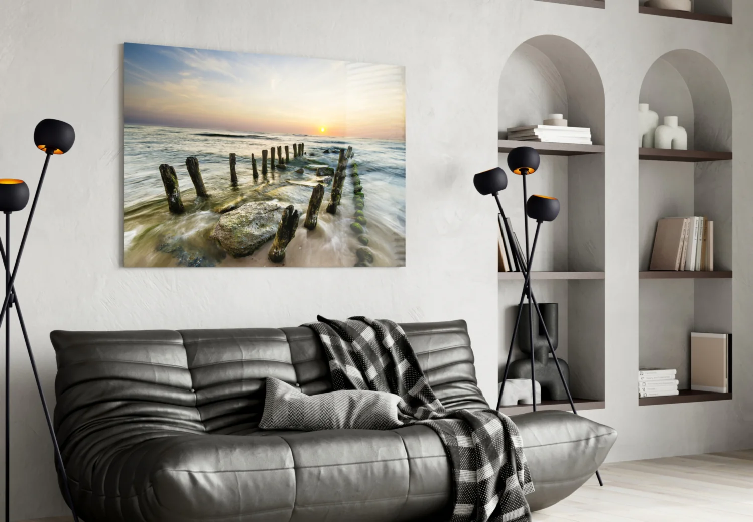 Weathered Groyne Posts Seascape Glass Wall Art - Image 4