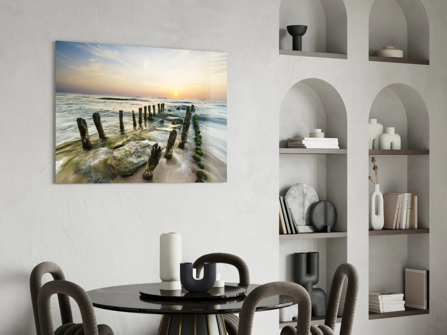 Weathered Groyne Posts Seascape Glass Wall Art - Image 5