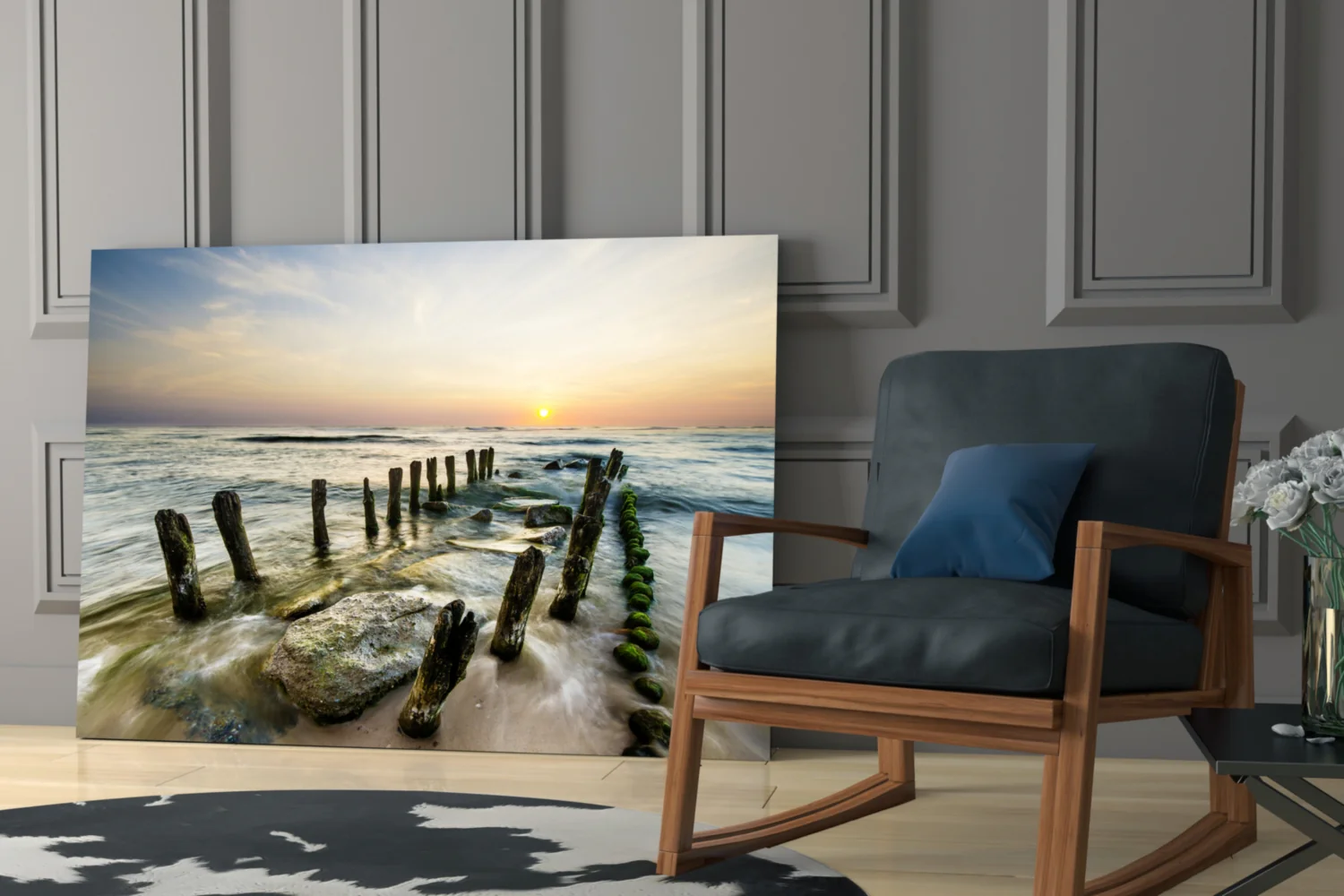 Weathered Groyne Posts Seascape Glass Wall Art - Image 6