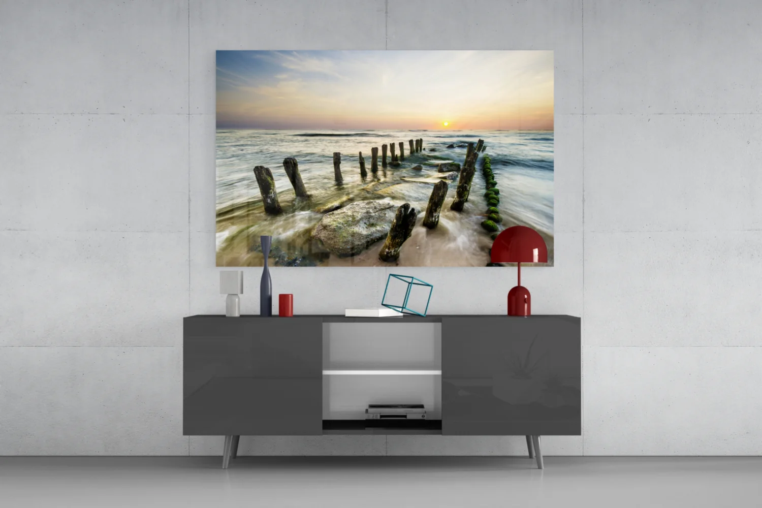 Weathered Groyne Posts Seascape Glass Wall Art - Image 8