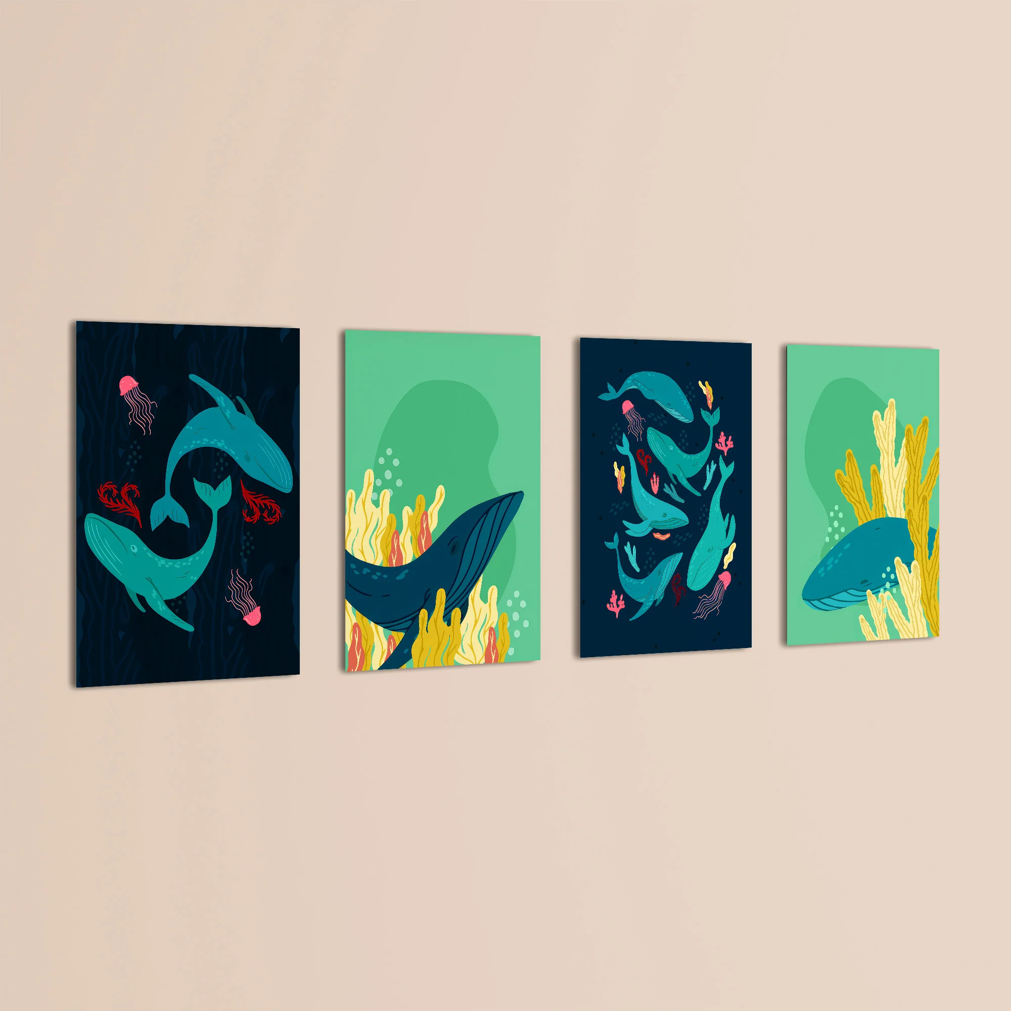 Whales & Coral Reef 4 Pieces Kids Metal Wall Art - Image 3