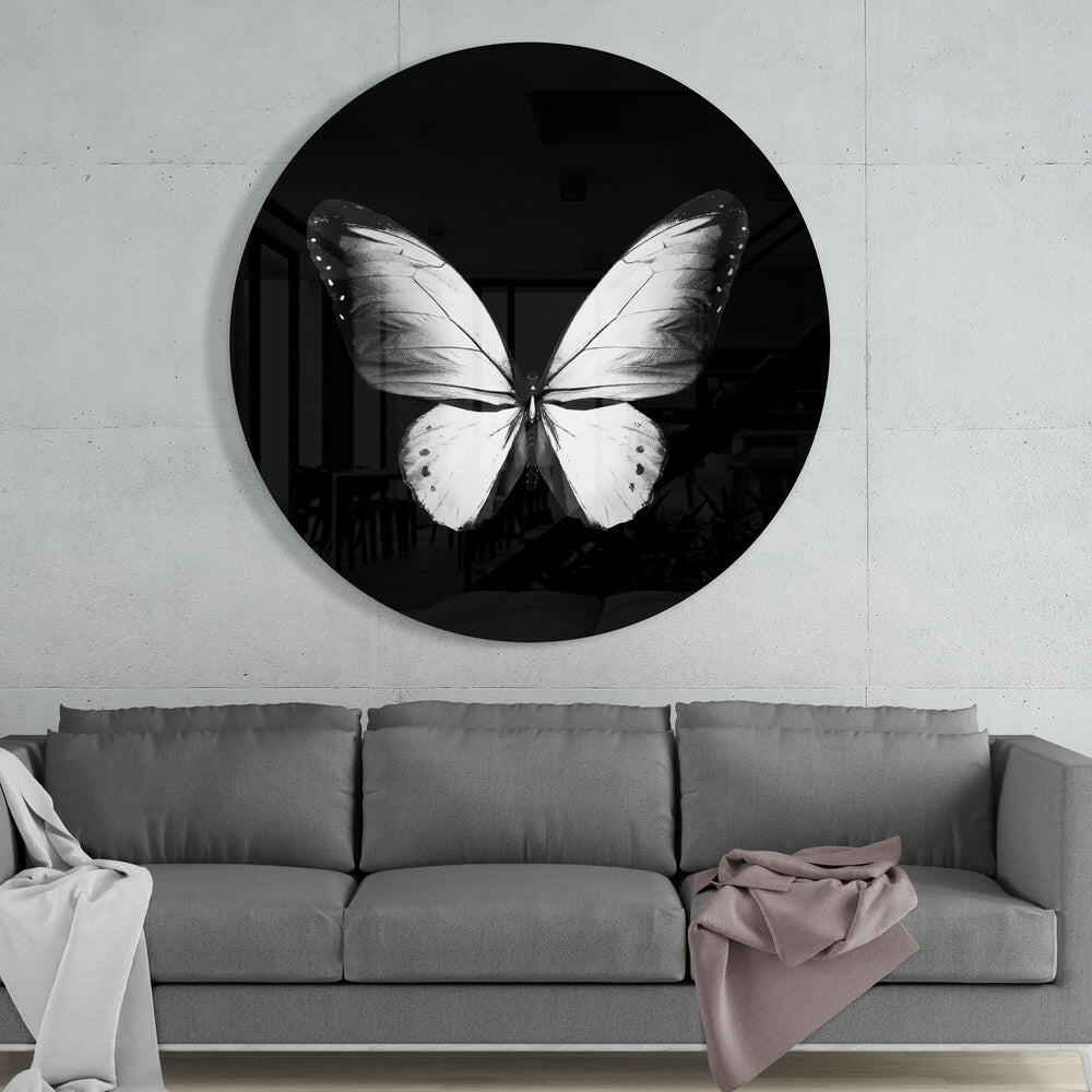 White Butterfly on Black Glass Wall Art - Image 2