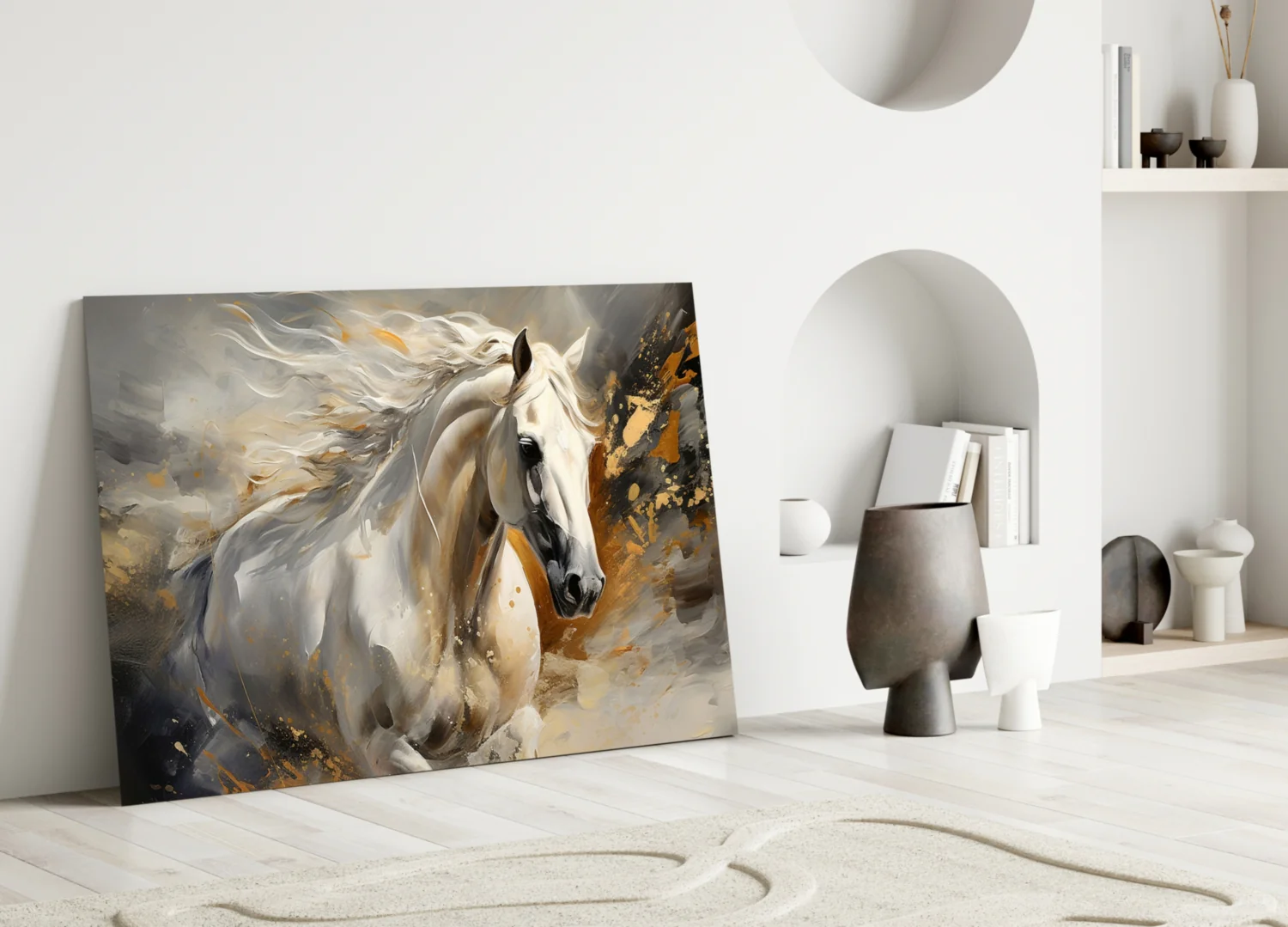 White Horse Gold Splatter Glass Wall Art - Image 3