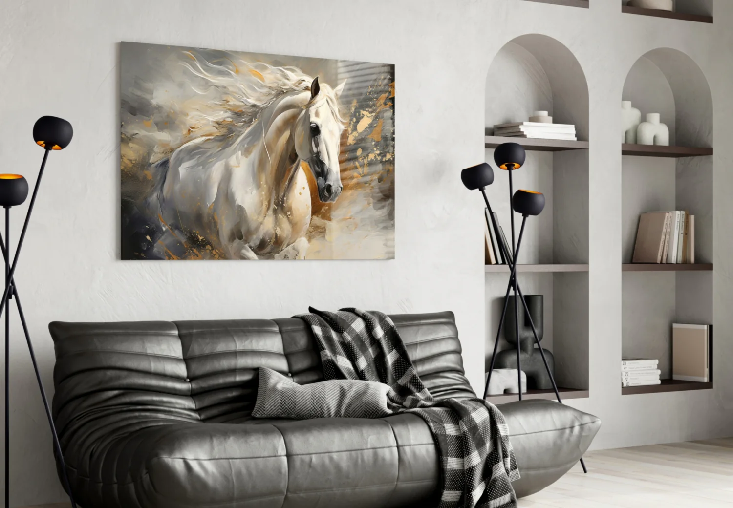White Horse Gold Splatter Glass Wall Art - Image 4