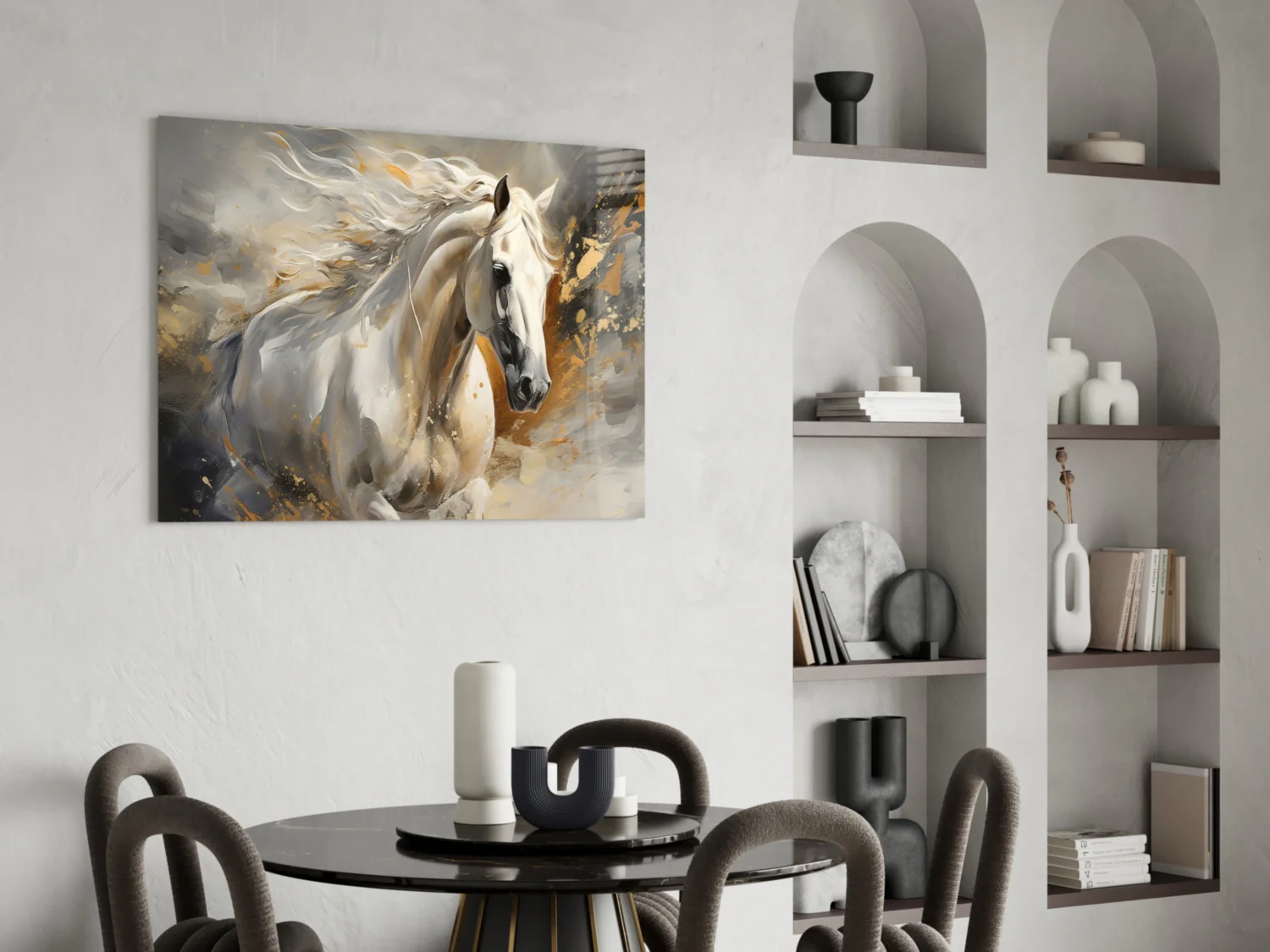 White Horse Gold Splatter Glass Wall Art - Image 5