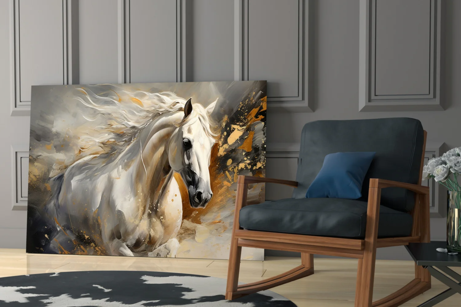 White Horse Gold Splatter Glass Wall Art - Image 6