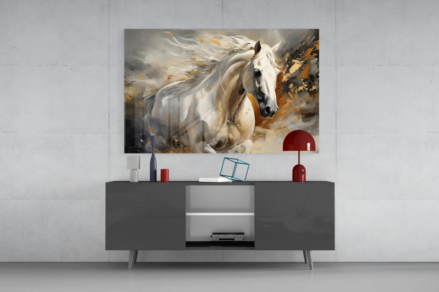 White Horse Gold Splatter Glass Wall Art - Image 8