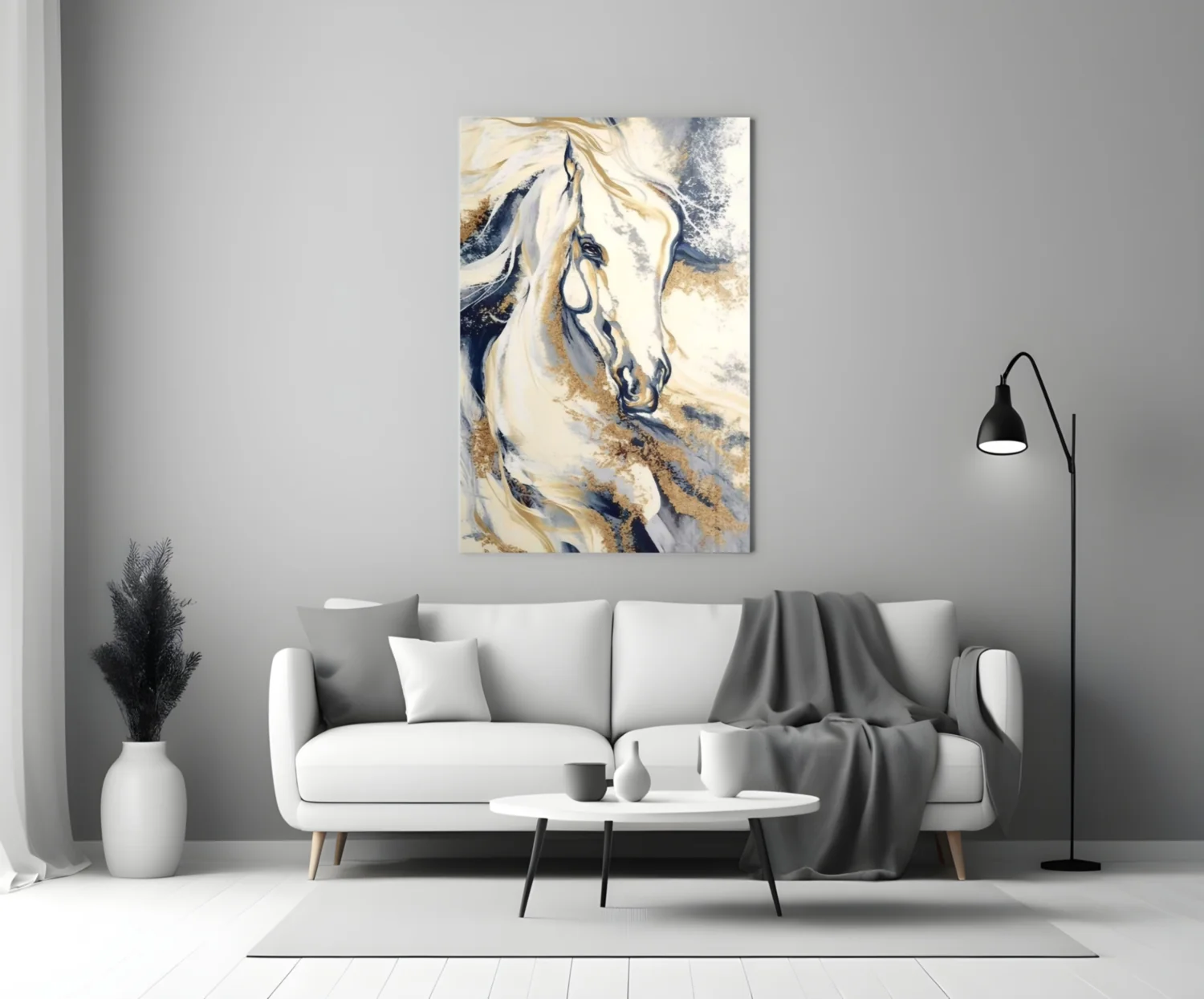 White Horse Navy Gold Marble Glass Wall Art - Image 3