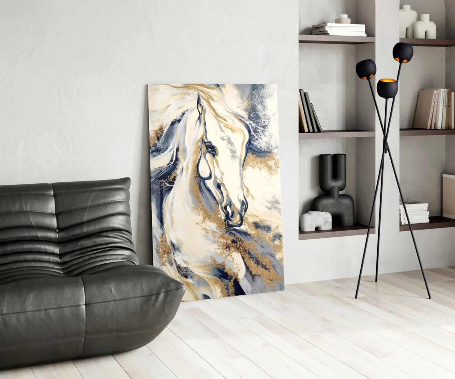 White Horse Navy Gold Marble Glass Wall Art - Image 5