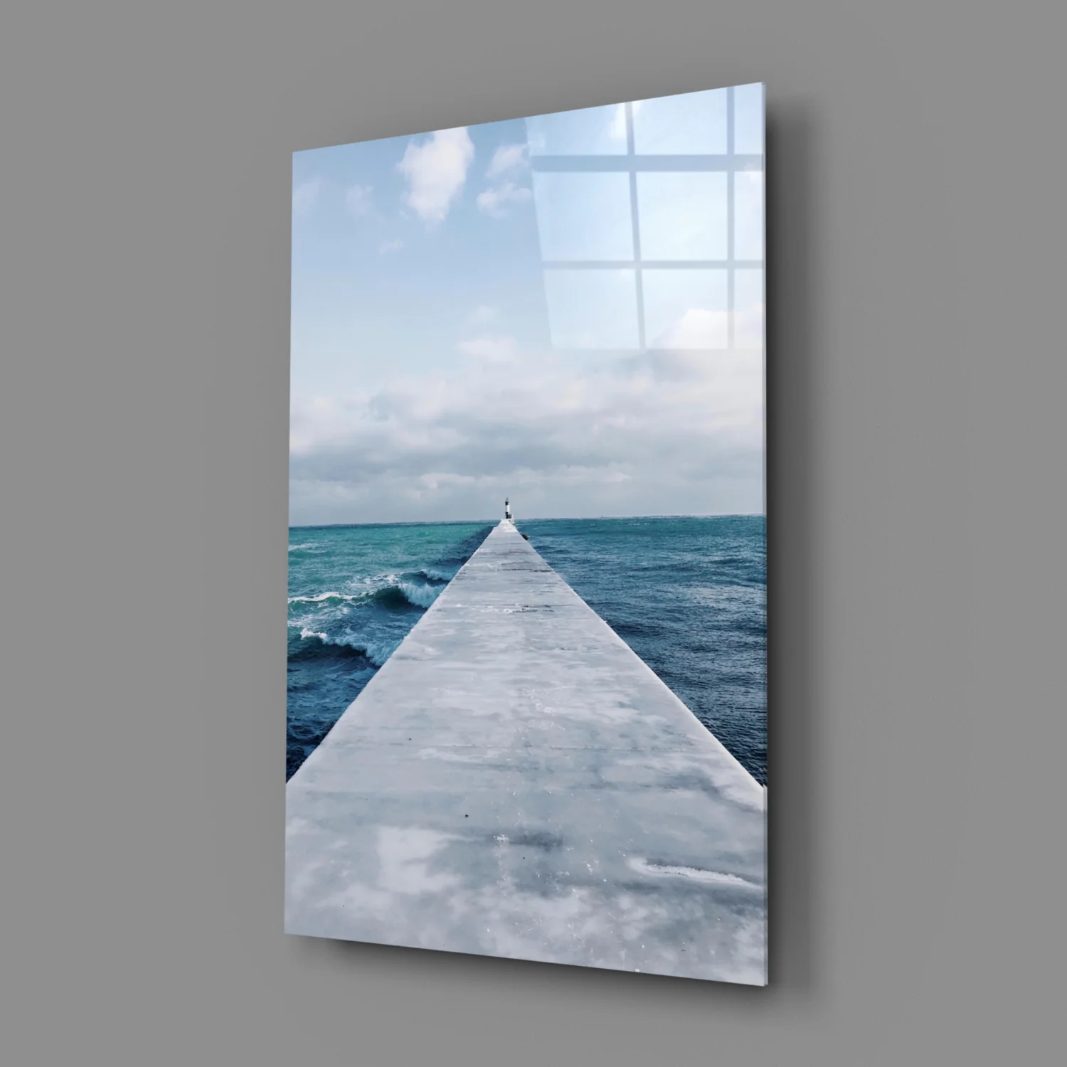White Pier Turquoise Ocean Glass Wall Art - Image 3