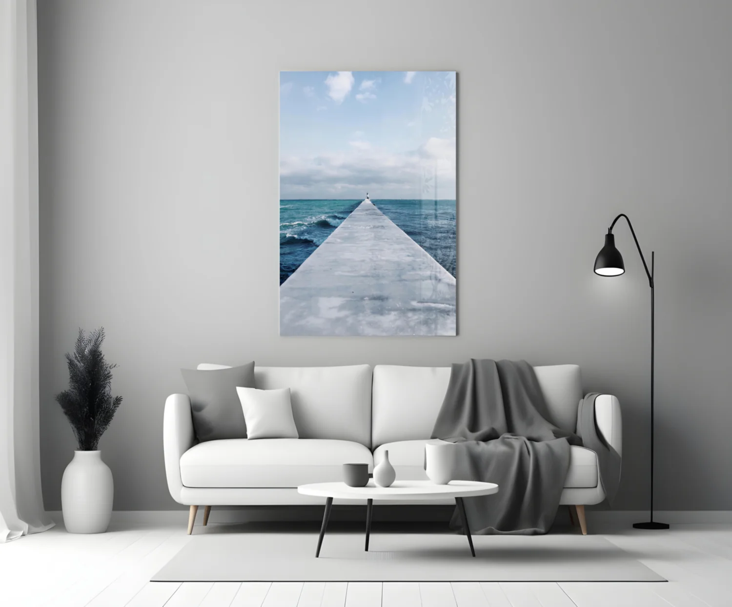 White Pier Turquoise Ocean Glass Wall Art - Image 4