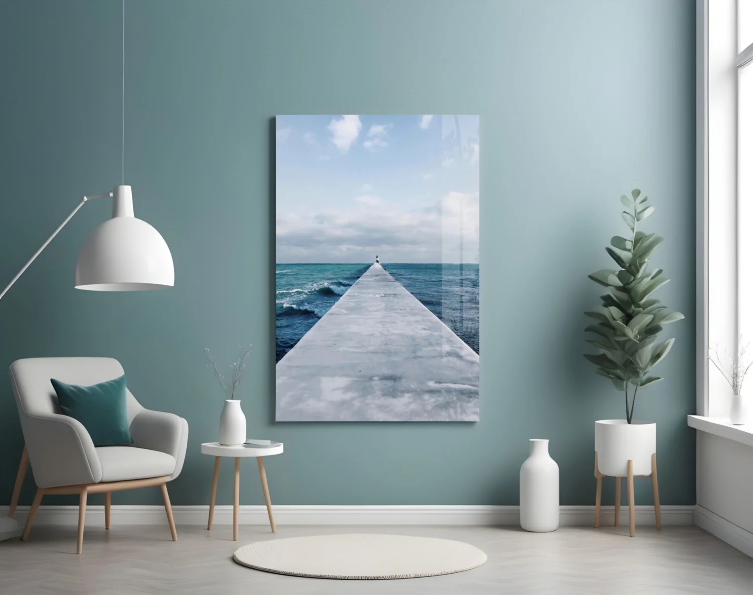 White Pier Turquoise Ocean Glass Wall Art - Image 5