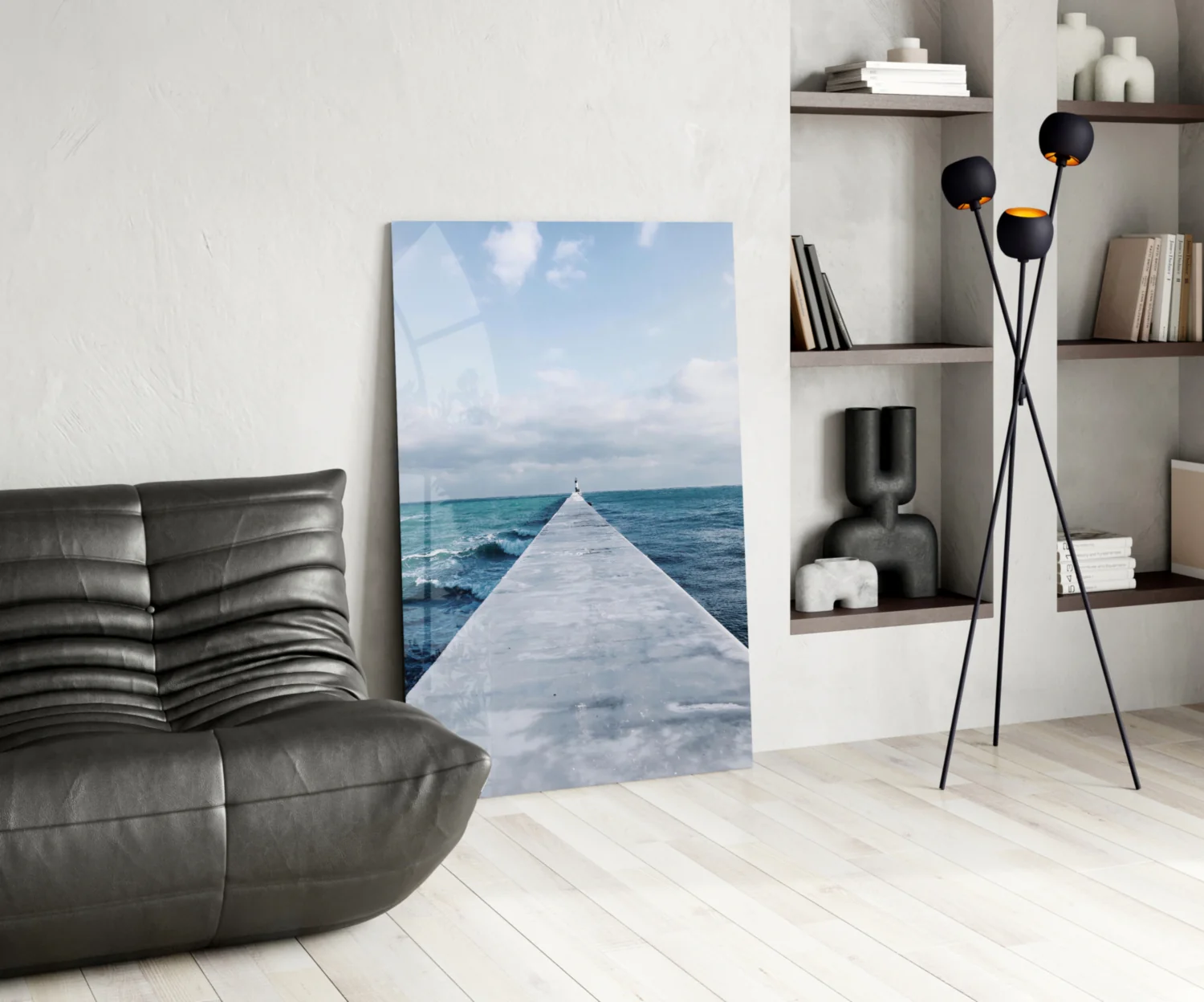 White Pier Turquoise Ocean Glass Wall Art - Image 6