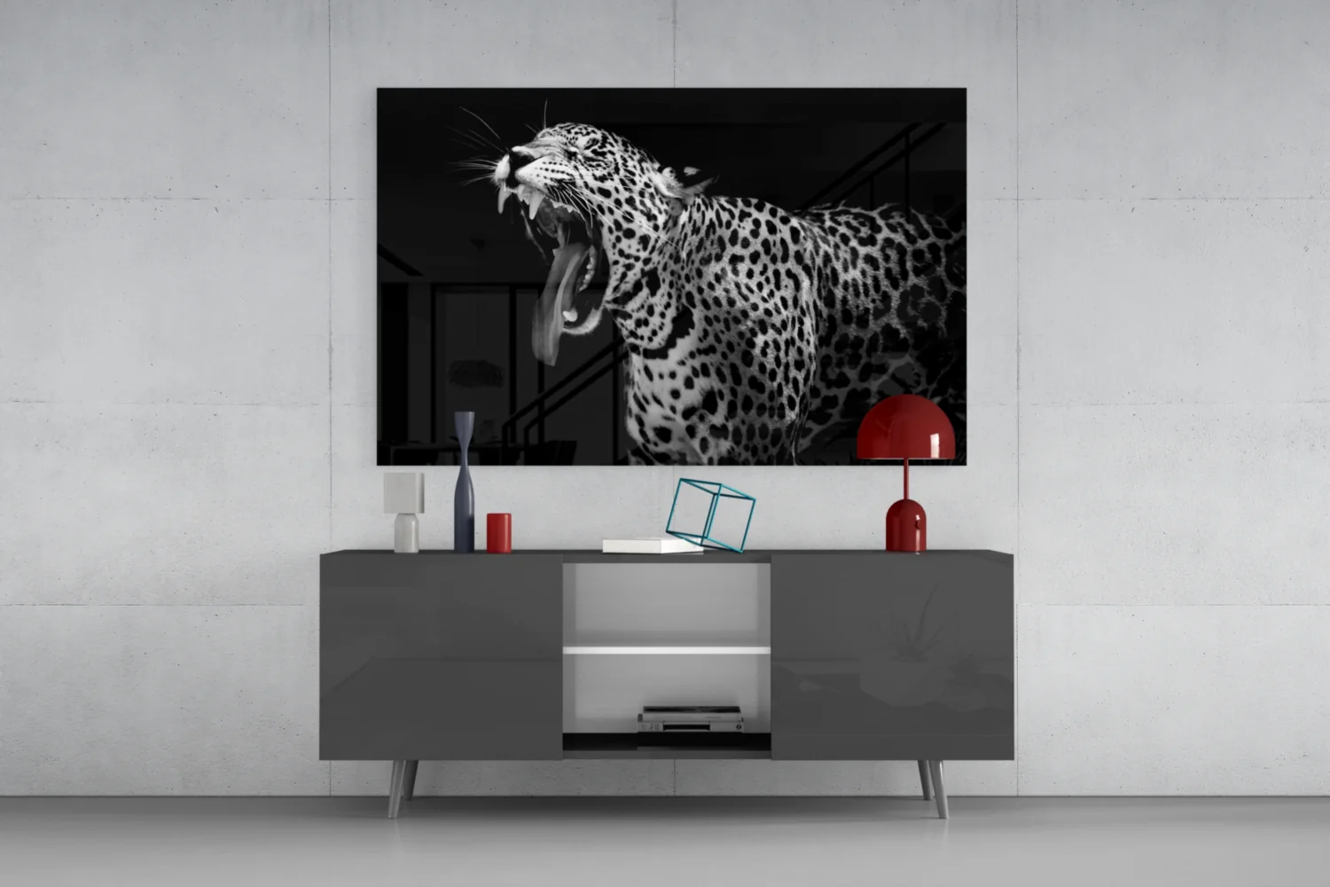 Wide Yawn Leopard Glass Wall Art - Image 8