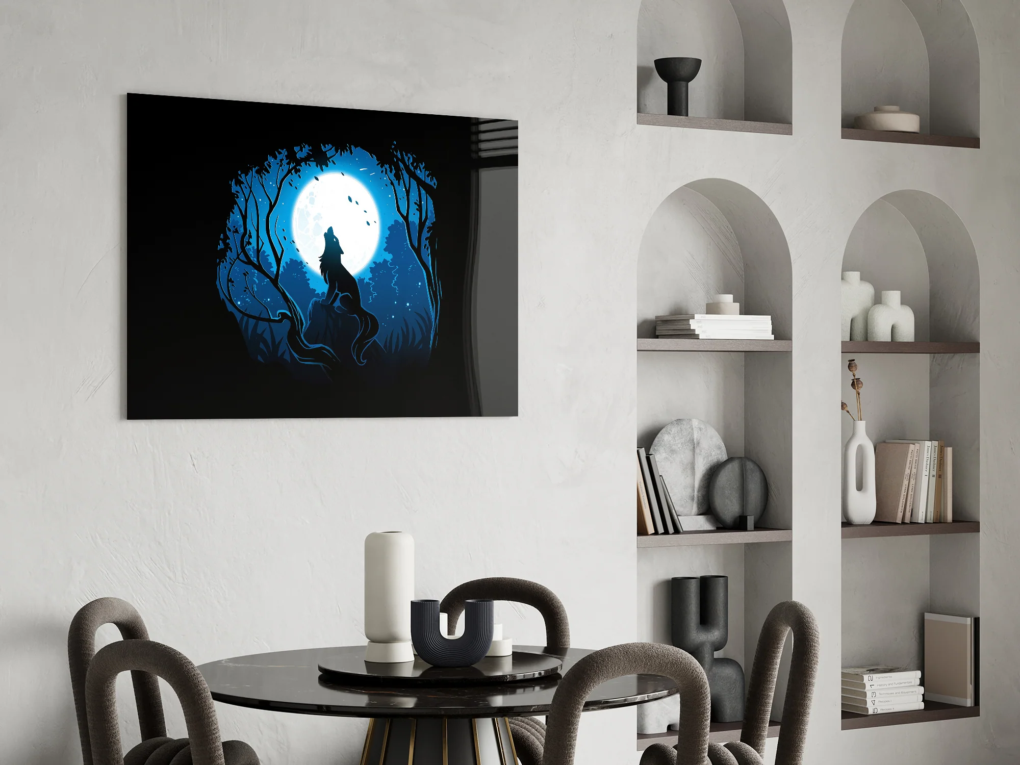 Wolf Howling at Moon Glass Wall Art - Image 6