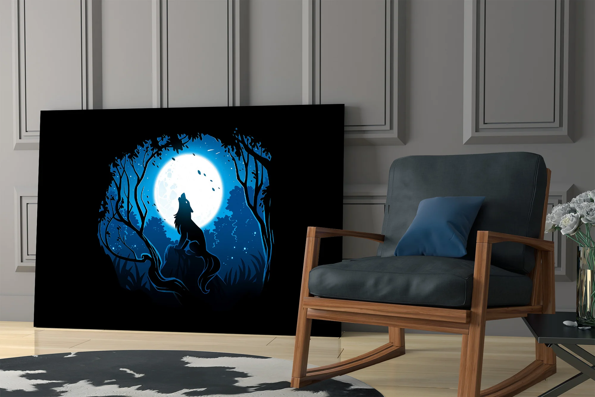 Wolf Howling at Moon Glass Wall Art - Image 7