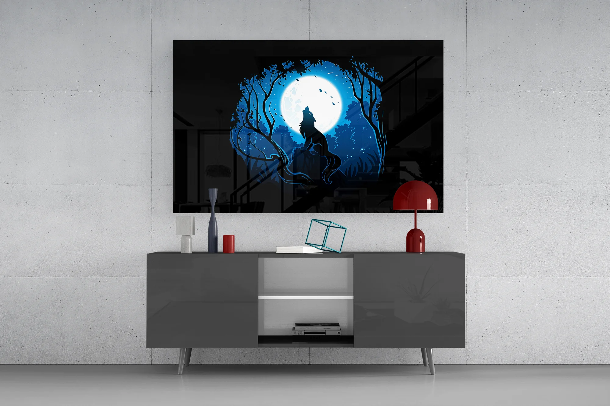 Wolf Howling at Moon Glass Wall Art - Image 8