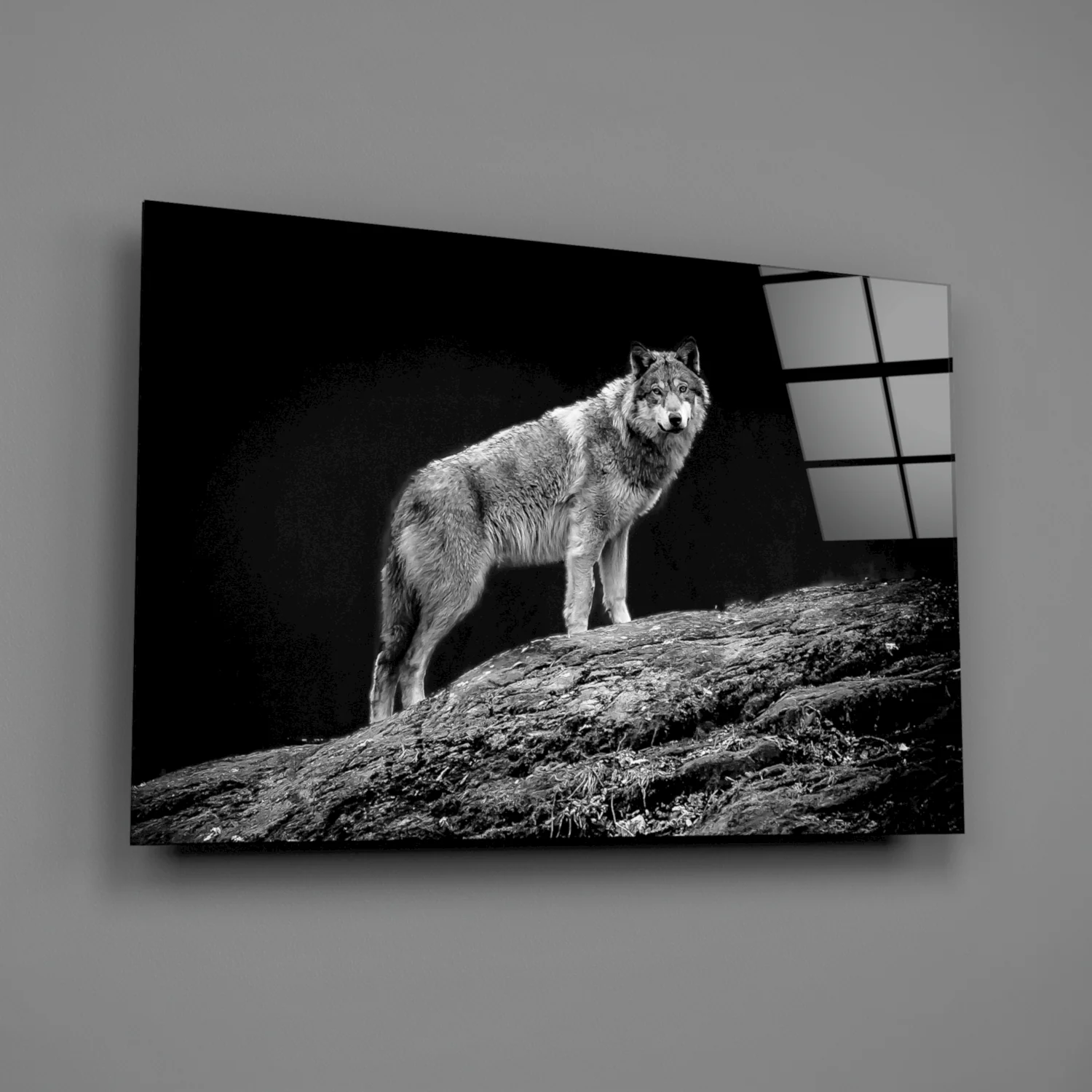 Wolf on Rocky Ridge Glass Wall Art - Image 2