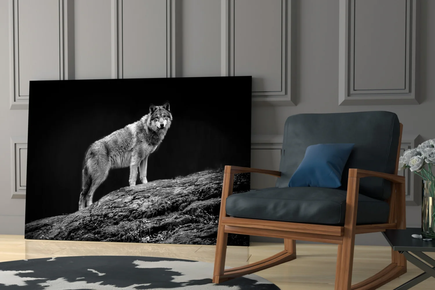 Wolf on Rocky Ridge Glass Wall Art - Image 6