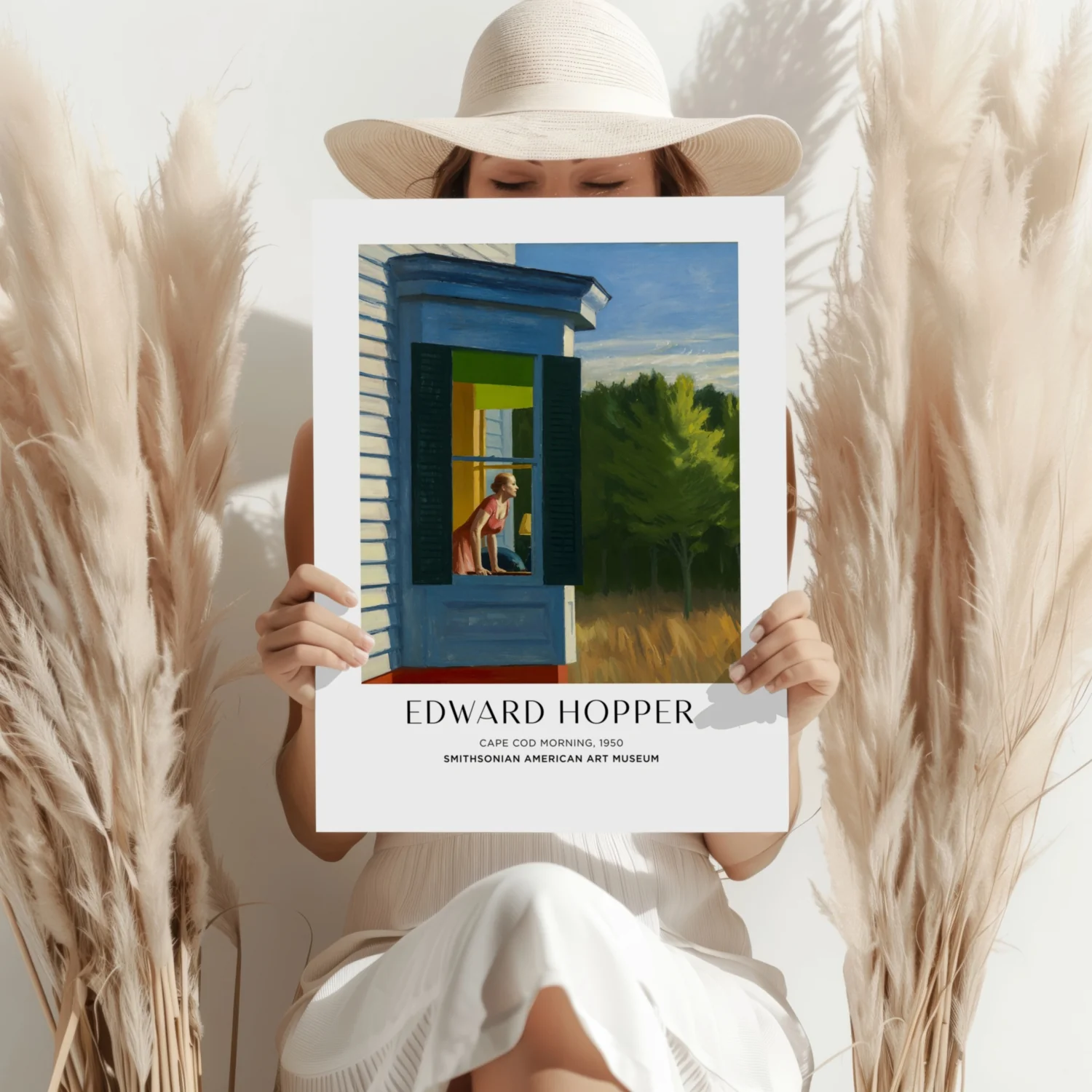 Woman at Blue Cottage Window Aluminum Print - Image 4