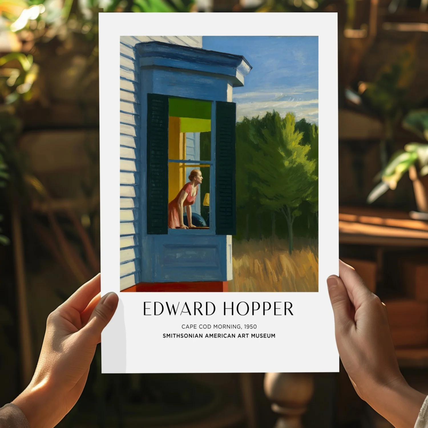 Woman at Blue Cottage Window Aluminum Print - Image 5