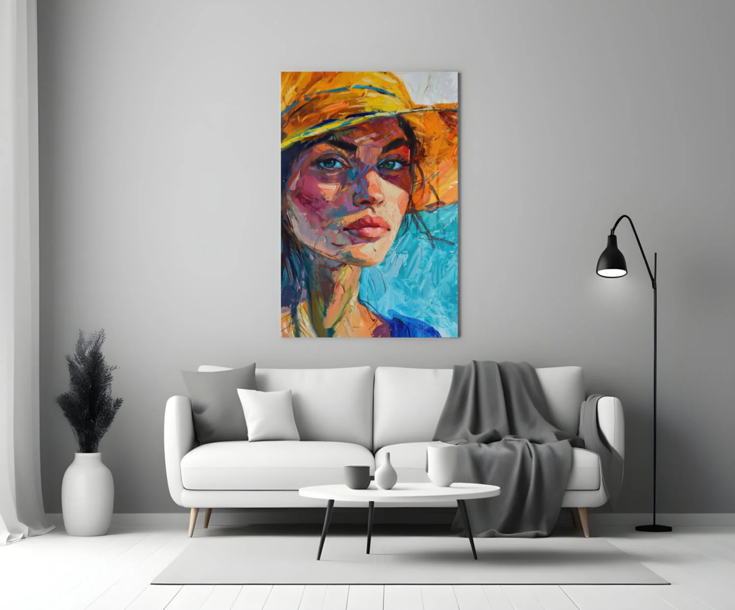 Woman in Orange Hat Glass Wall Art || Designer Collection - Image 3