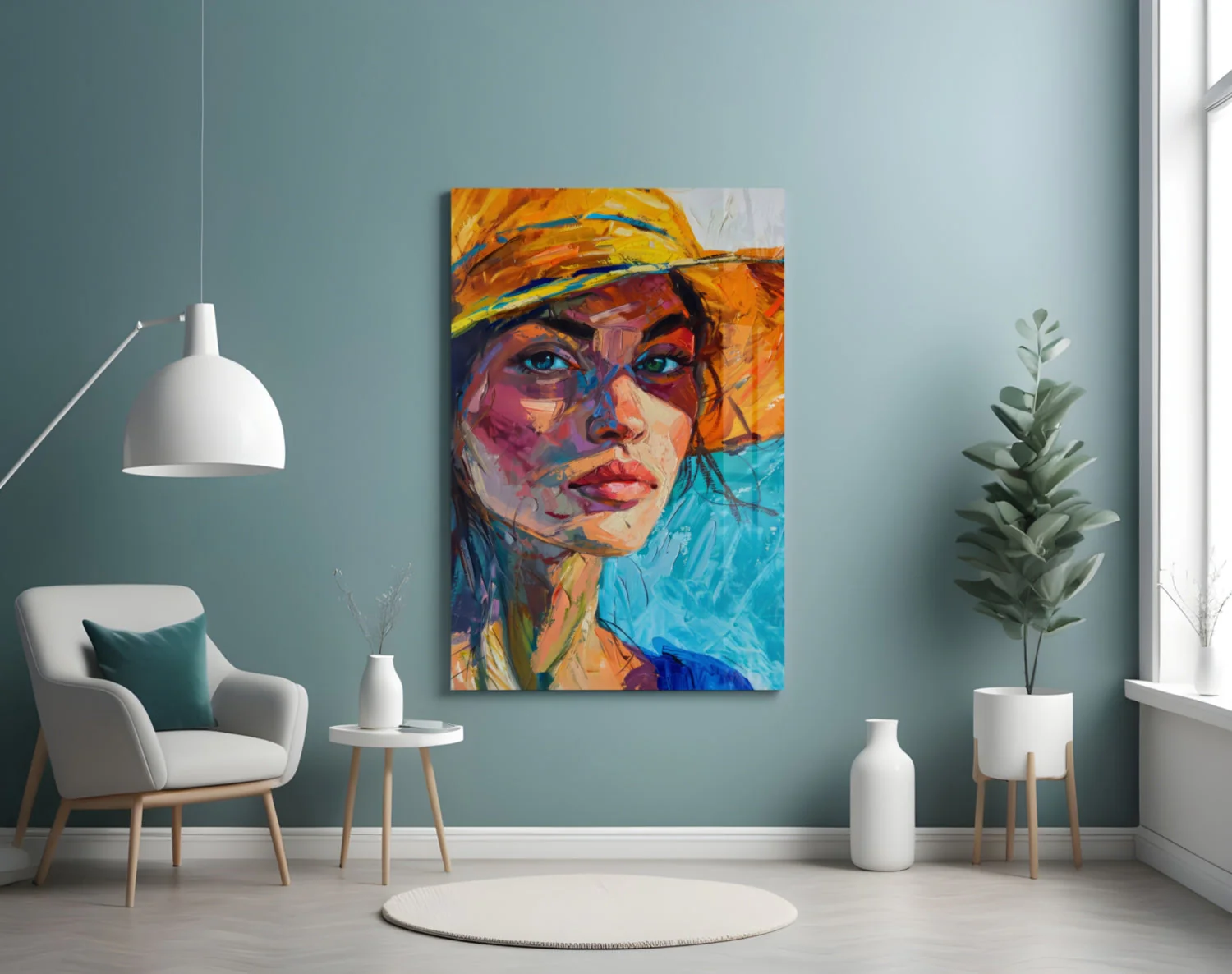 Woman in Orange Hat Glass Wall Art || Designer Collection - Image 4