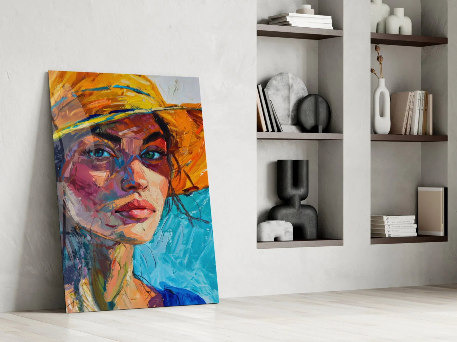 Woman in Orange Hat Glass Wall Art || Designer Collection - Image 6