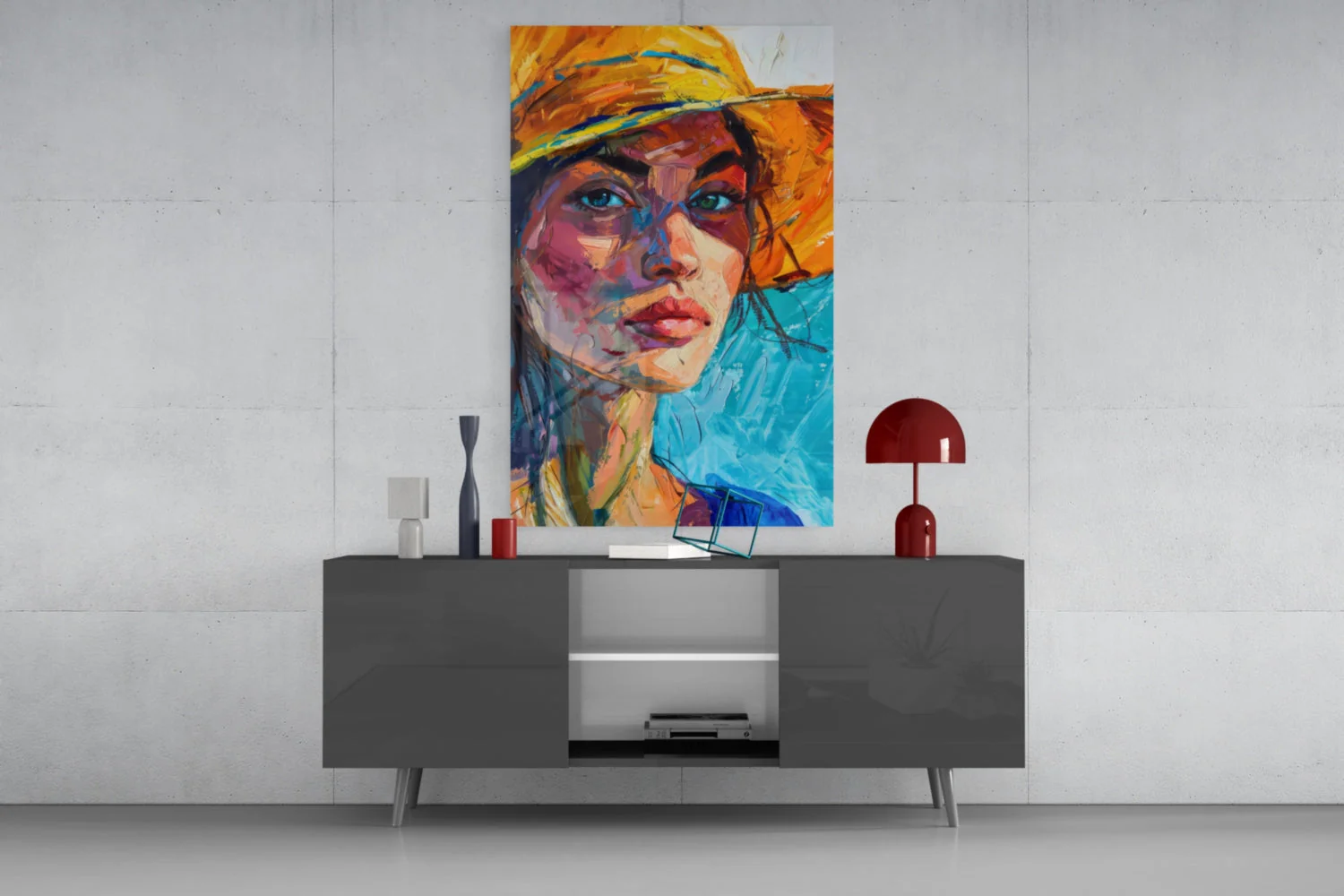 Woman in Orange Hat Glass Wall Art || Designer Collection - Image 8