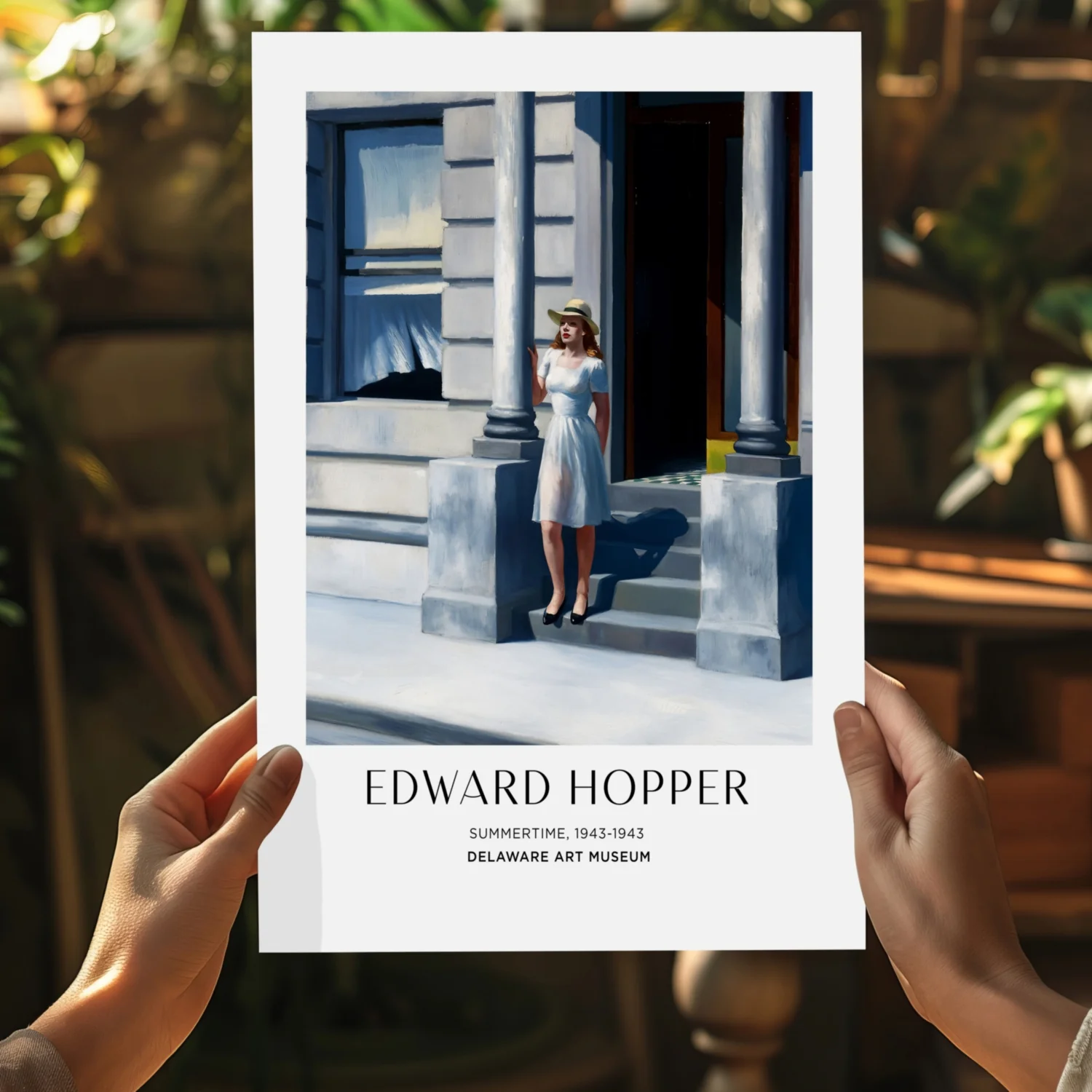 Woman in White Dress on Steps Aluminum Print - Image 5