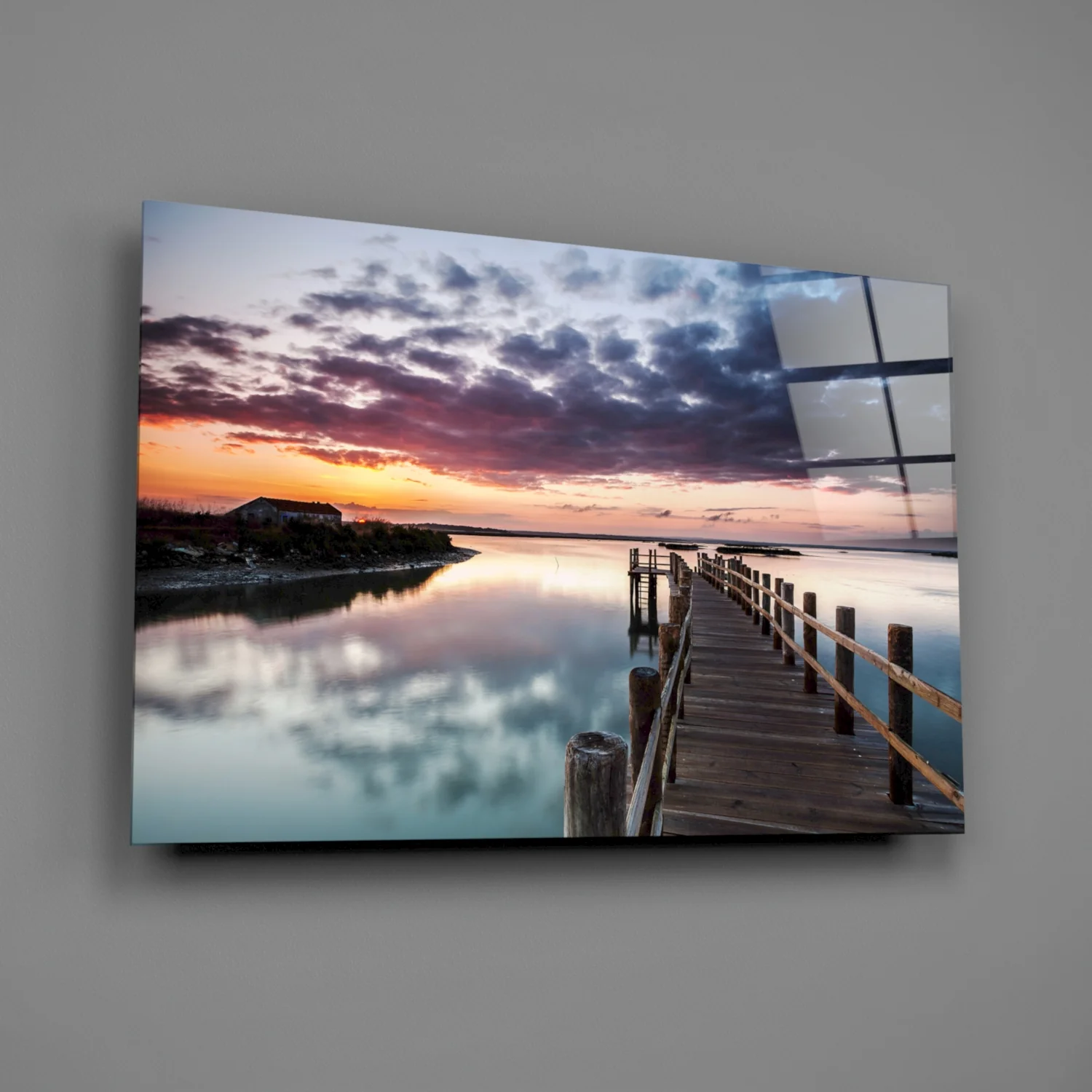 Wooden Jetty Dusk Clouds Glass Wall Art - Image 2