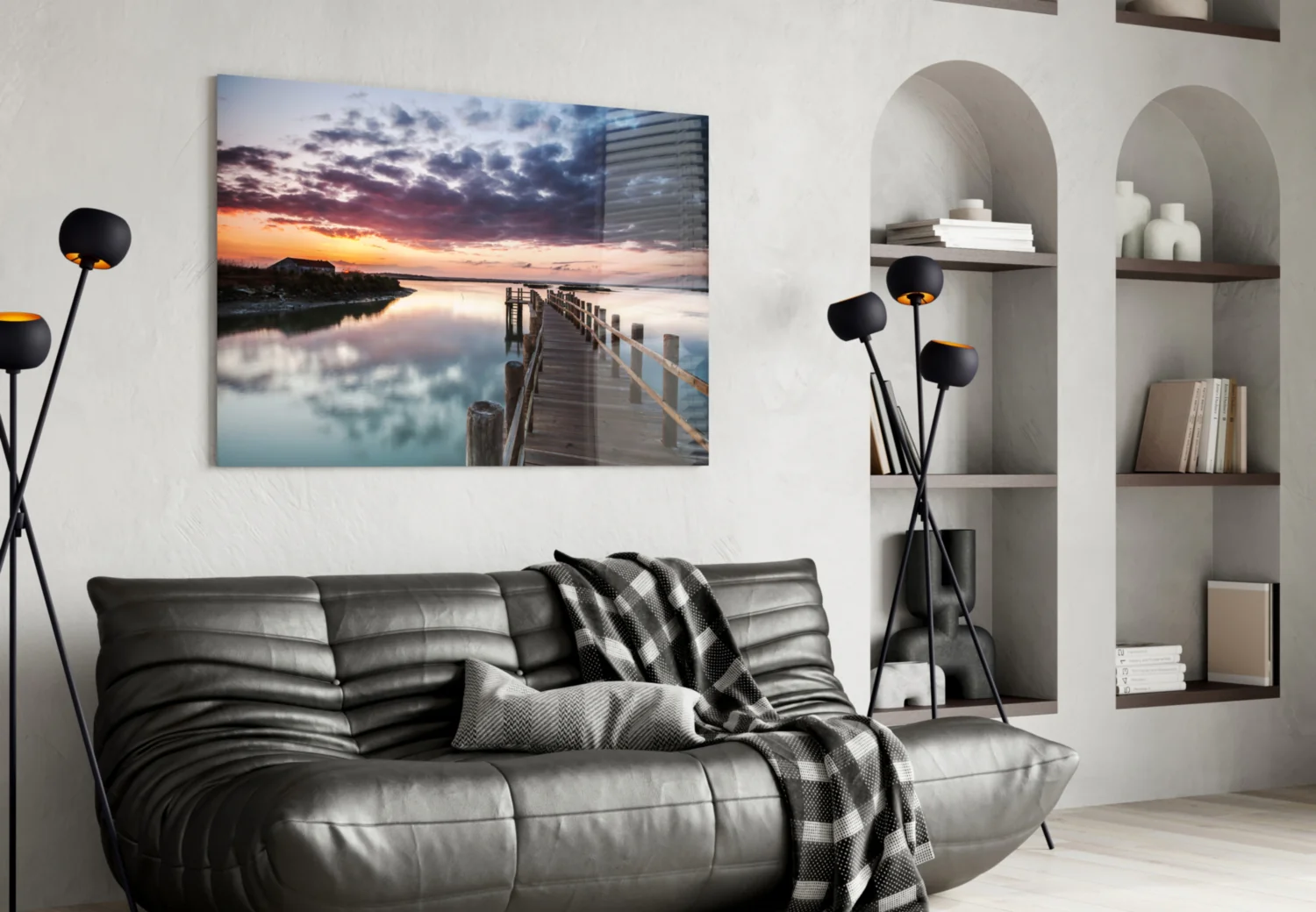 Wooden Jetty Dusk Clouds Glass Wall Art - Image 4