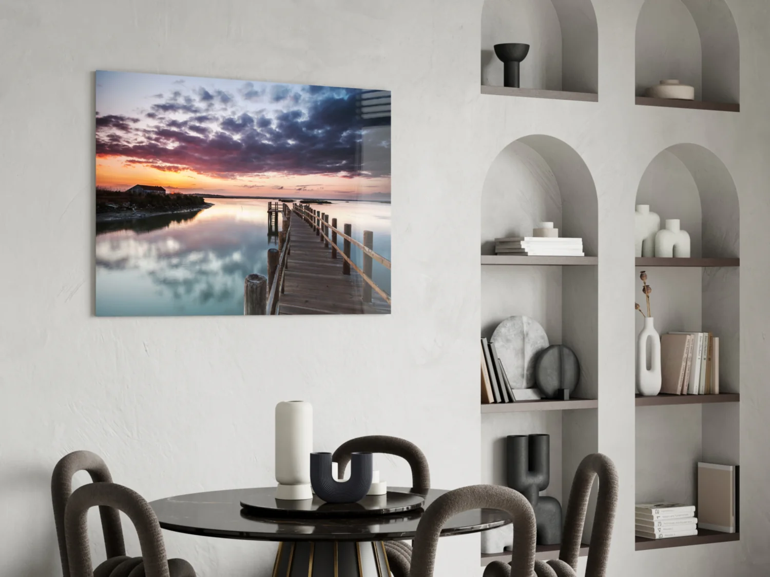 Wooden Jetty Dusk Clouds Glass Wall Art - Image 5