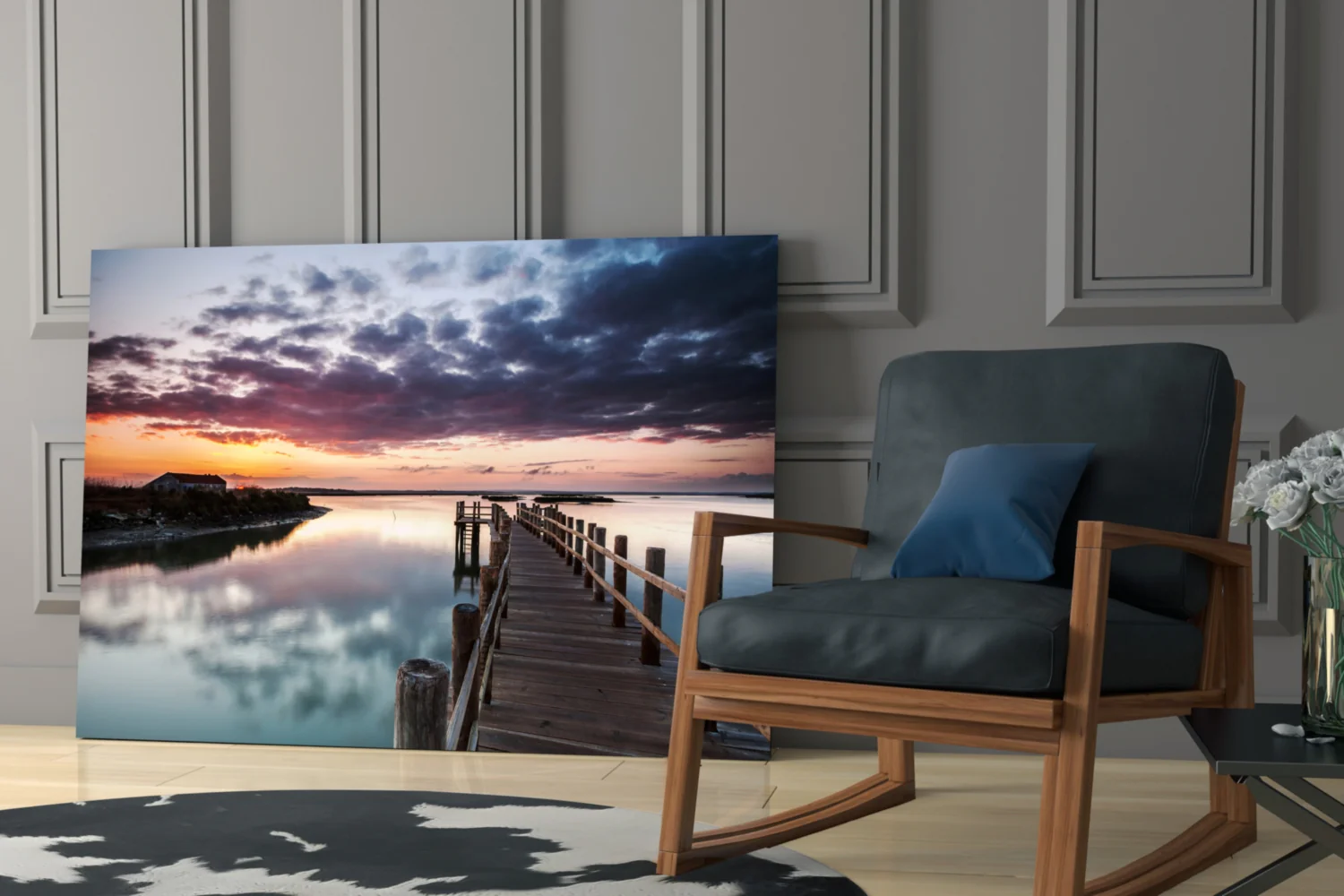 Wooden Jetty Dusk Clouds Glass Wall Art - Image 6
