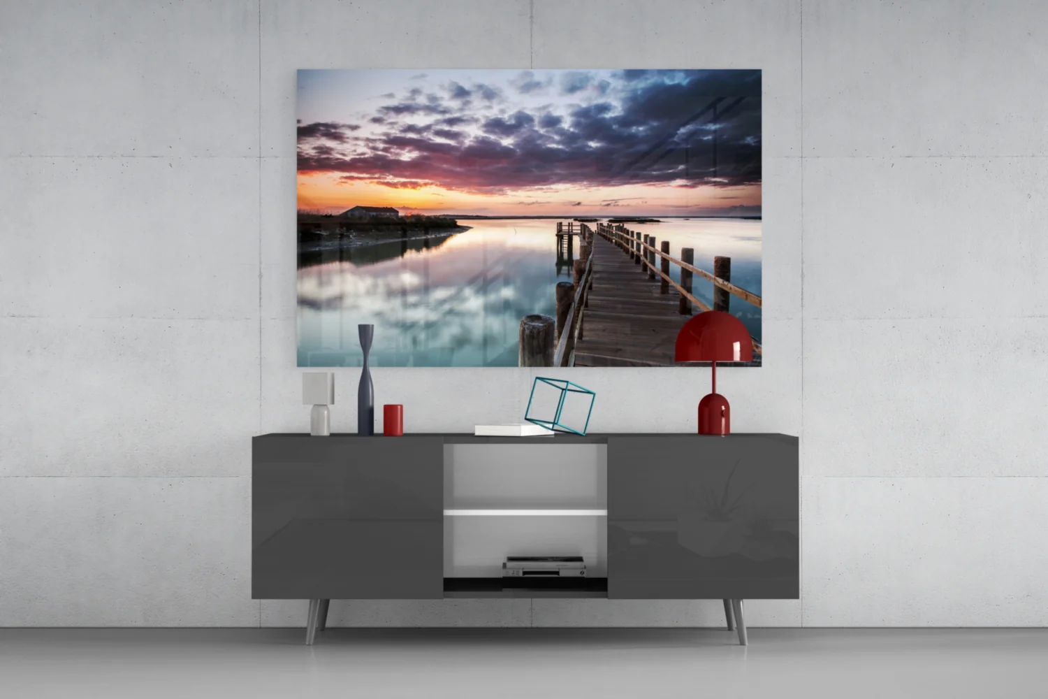 Wooden Jetty Dusk Clouds Glass Wall Art - Image 8