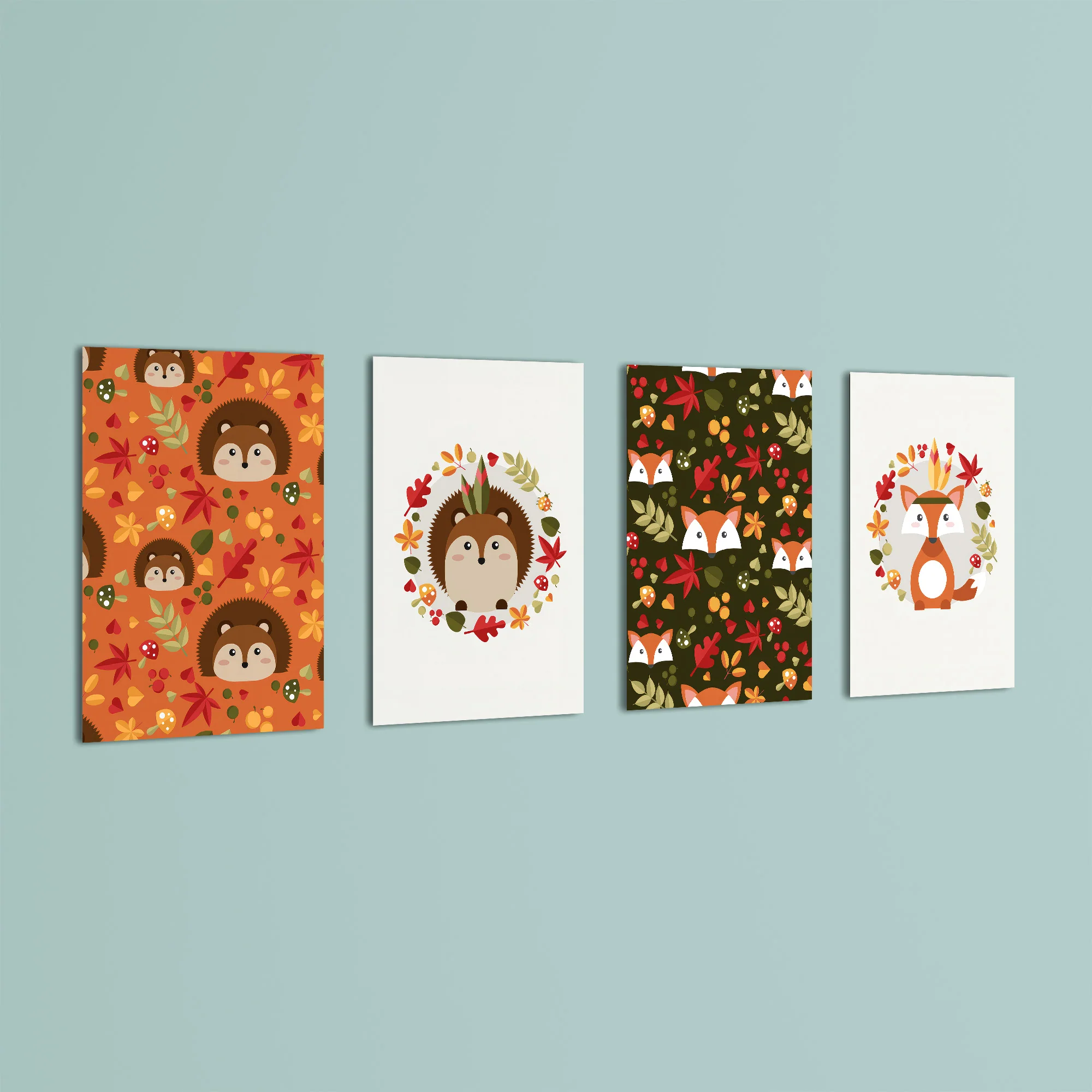 Woodland Autumn Friends 4 Pieces Kids Metal Wall Art