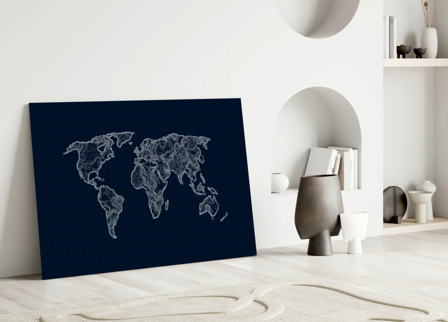 World Map Blueprint Glass Wall Art - Image 5