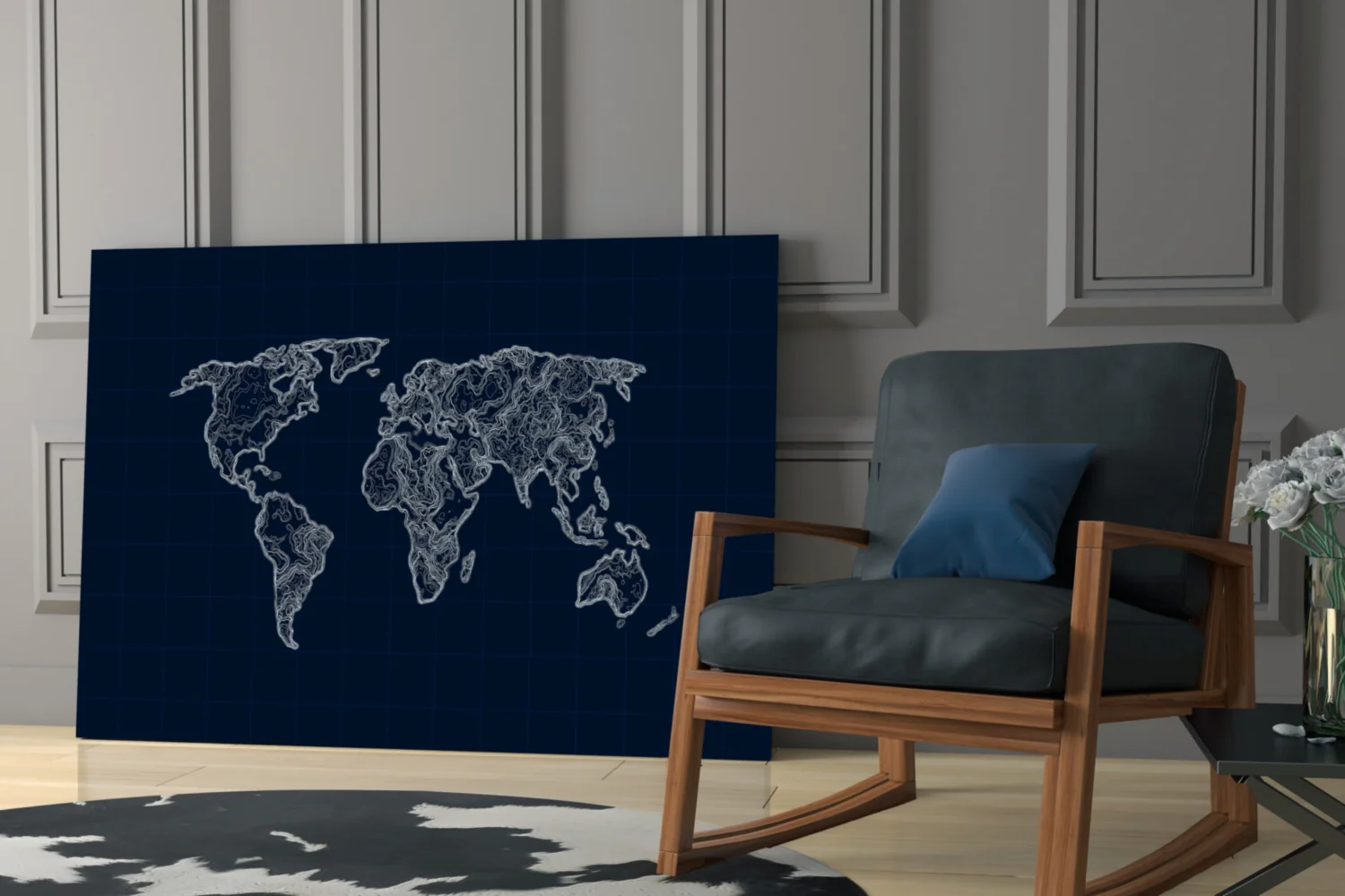 World Map Blueprint Glass Wall Art - Image 7