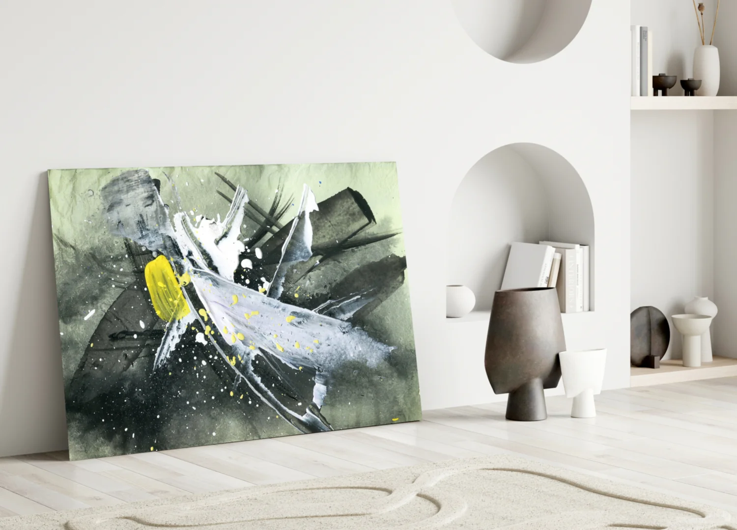 Yellow Accent Ink Splash Glass Wall Art - Image 3