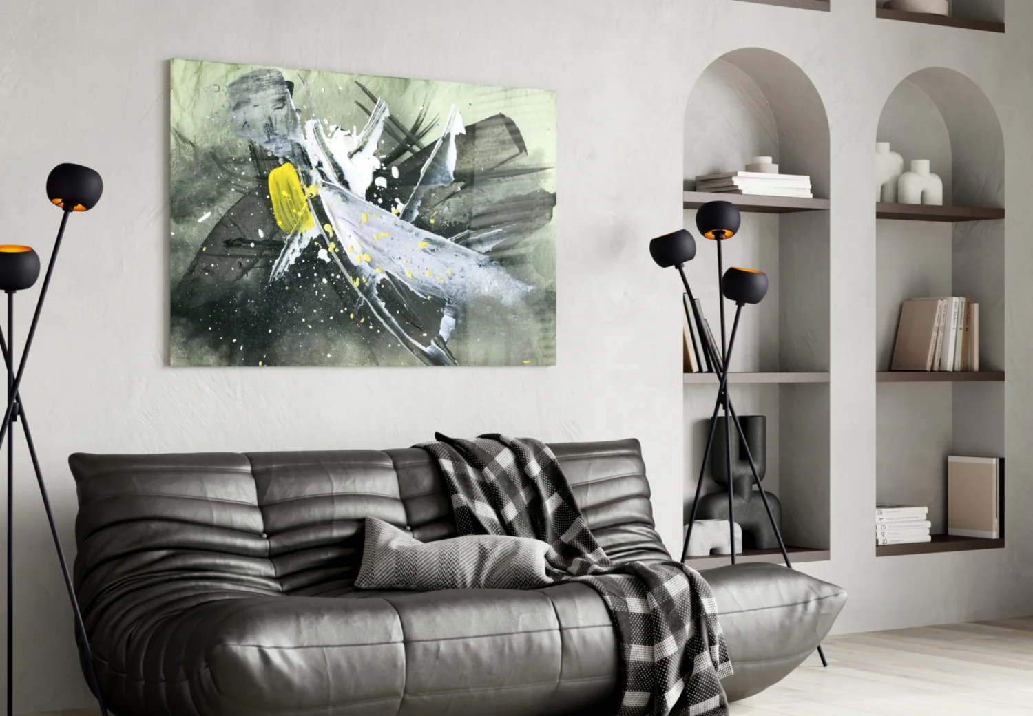 Yellow Accent Ink Splash Glass Wall Art - Image 4