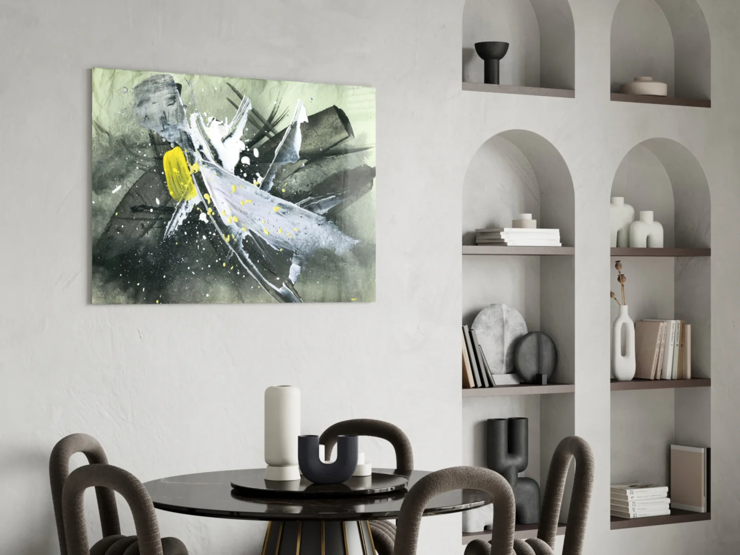 Yellow Accent Ink Splash Glass Wall Art - Image 5