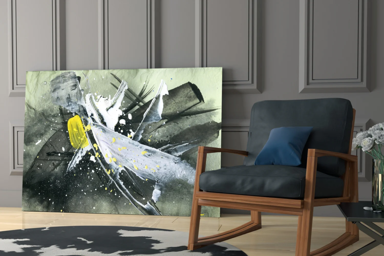 Yellow Accent Ink Splash Glass Wall Art - Image 6