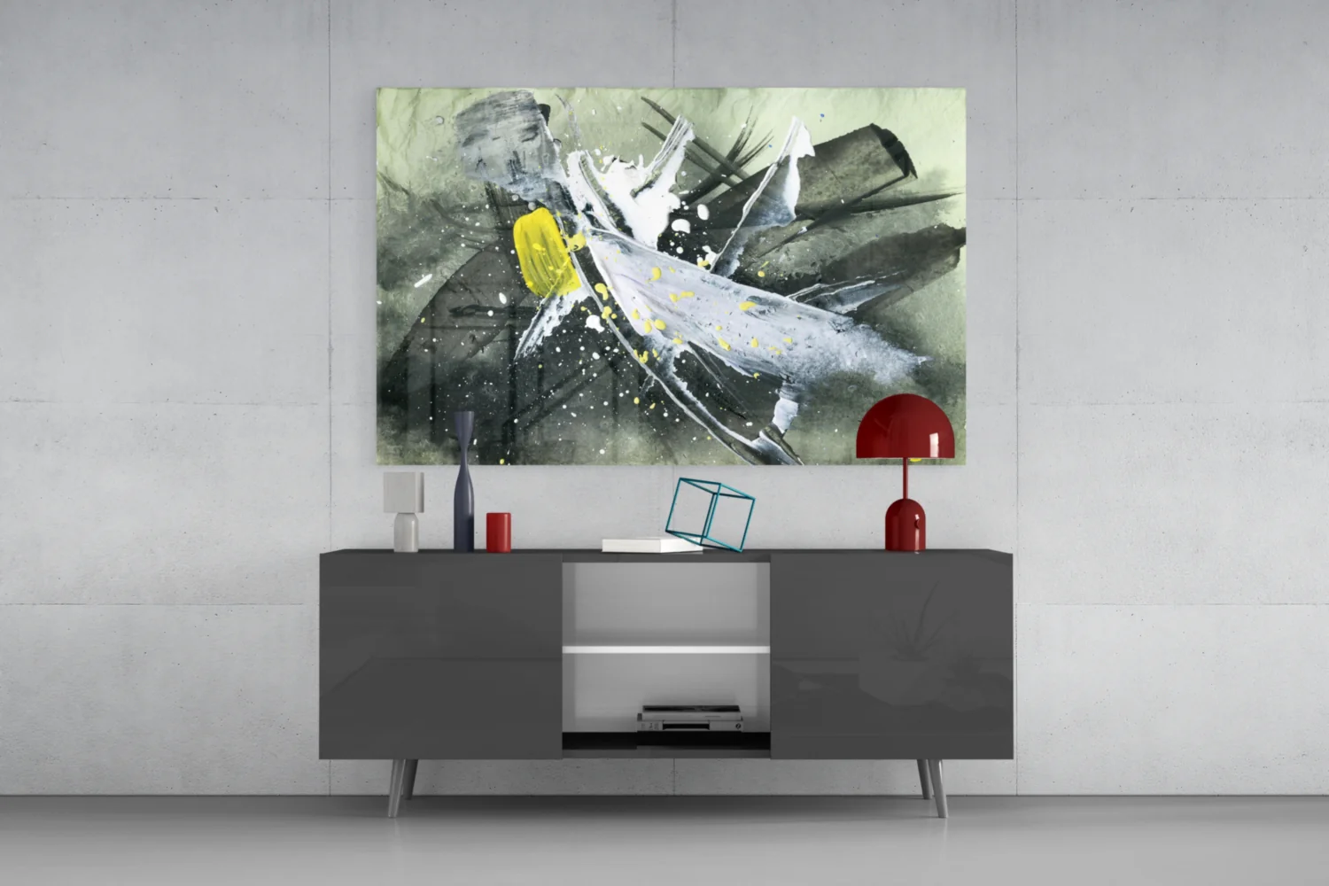 Yellow Accent Ink Splash Glass Wall Art - Image 8