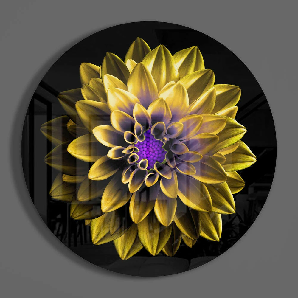 Yellow Dahlia Purple Center Glass Wall Art - Image 3