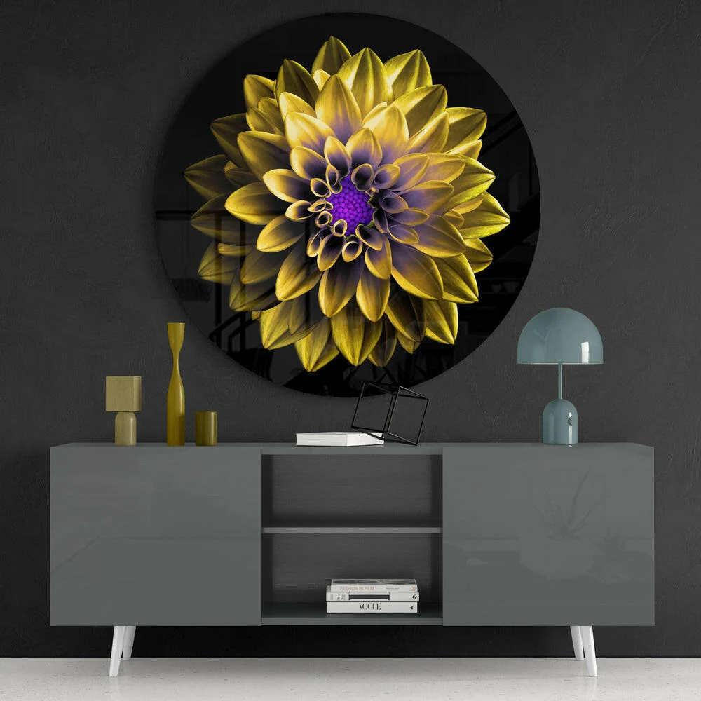 Yellow Dahlia Purple Center Glass Wall Art - Image 4