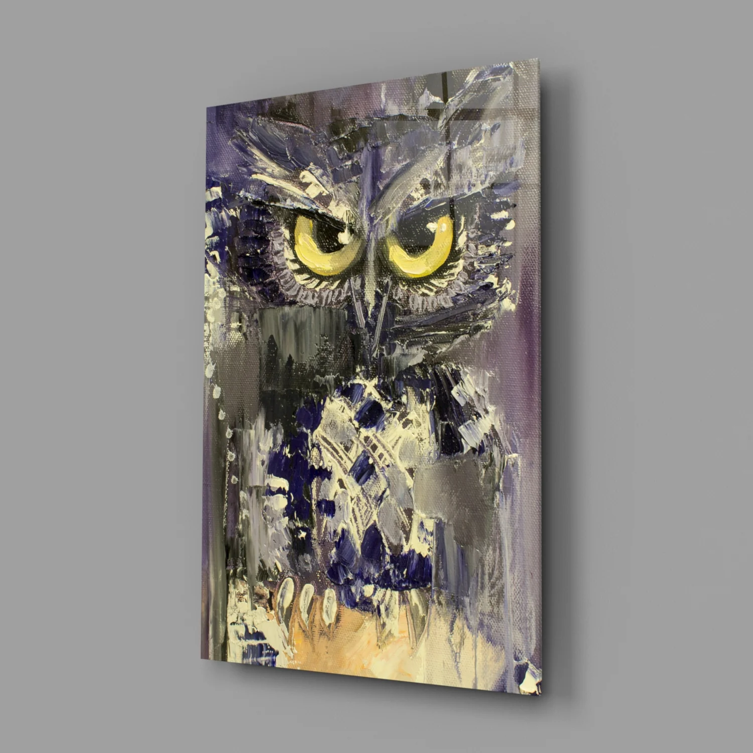 Yellow Eyed Owl Painting Glass Wall Art - Image 2